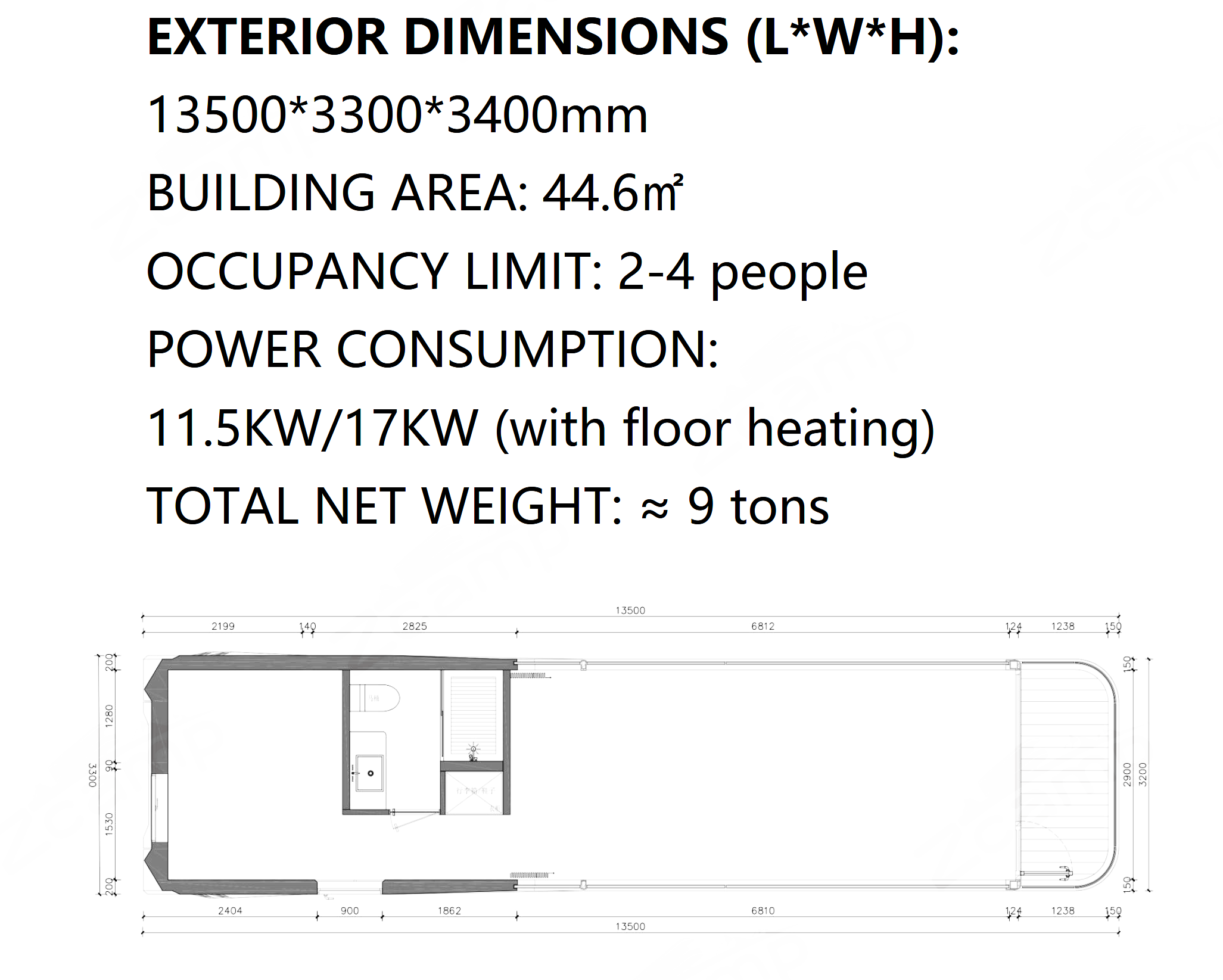 Luxury Accommodation - Prefabricated House - Model R - 44.6 m² (479.96 sq ft) With Balcony