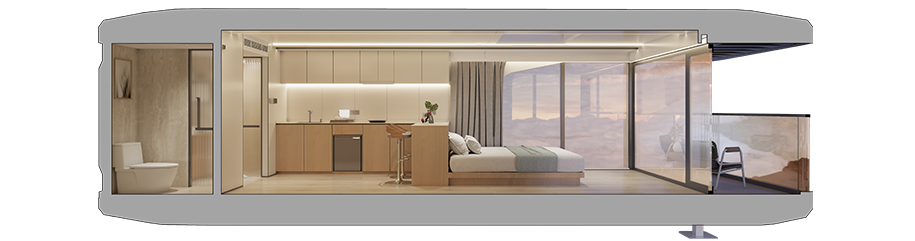 Luxury Accommodation - Prefabricated House - Model P - 31.4m² (337.97 sq ft) With Balcony