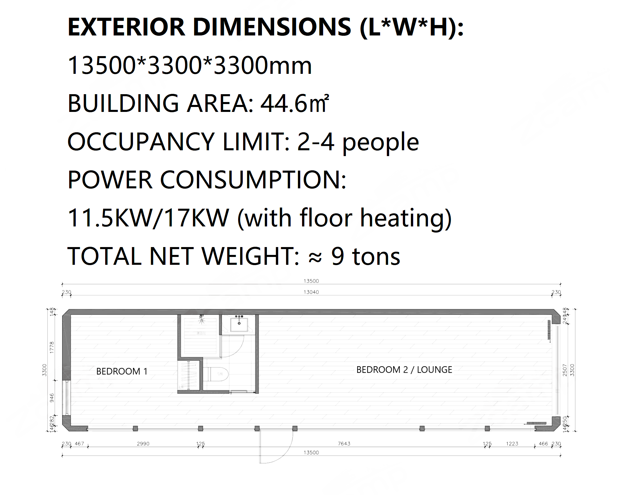 Luxury Accommodation - Prefabricated House - Model A - 44.6 m² (479.96 sq ft)