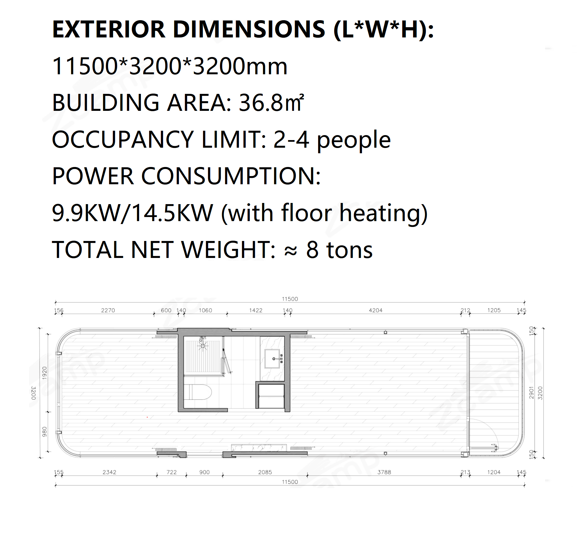 Luxury Accommodation - Prefabricated House - Model X - 36.8 m² (396.09 sq ft) With Balcony