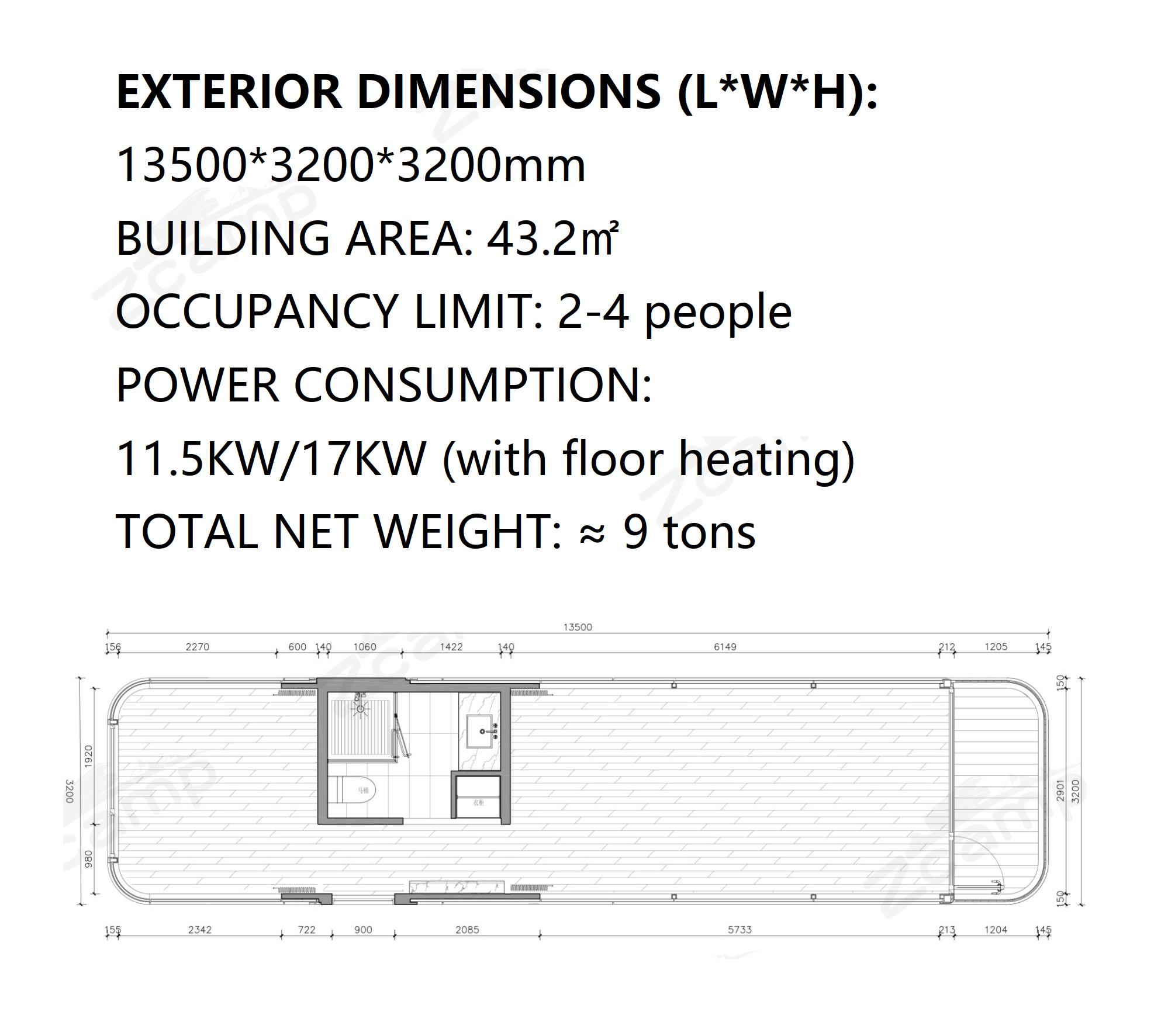 Luxury Accommodation - Prefabricated House - Model X - 43.2 m² (464.52 sq ft) With Balcony 