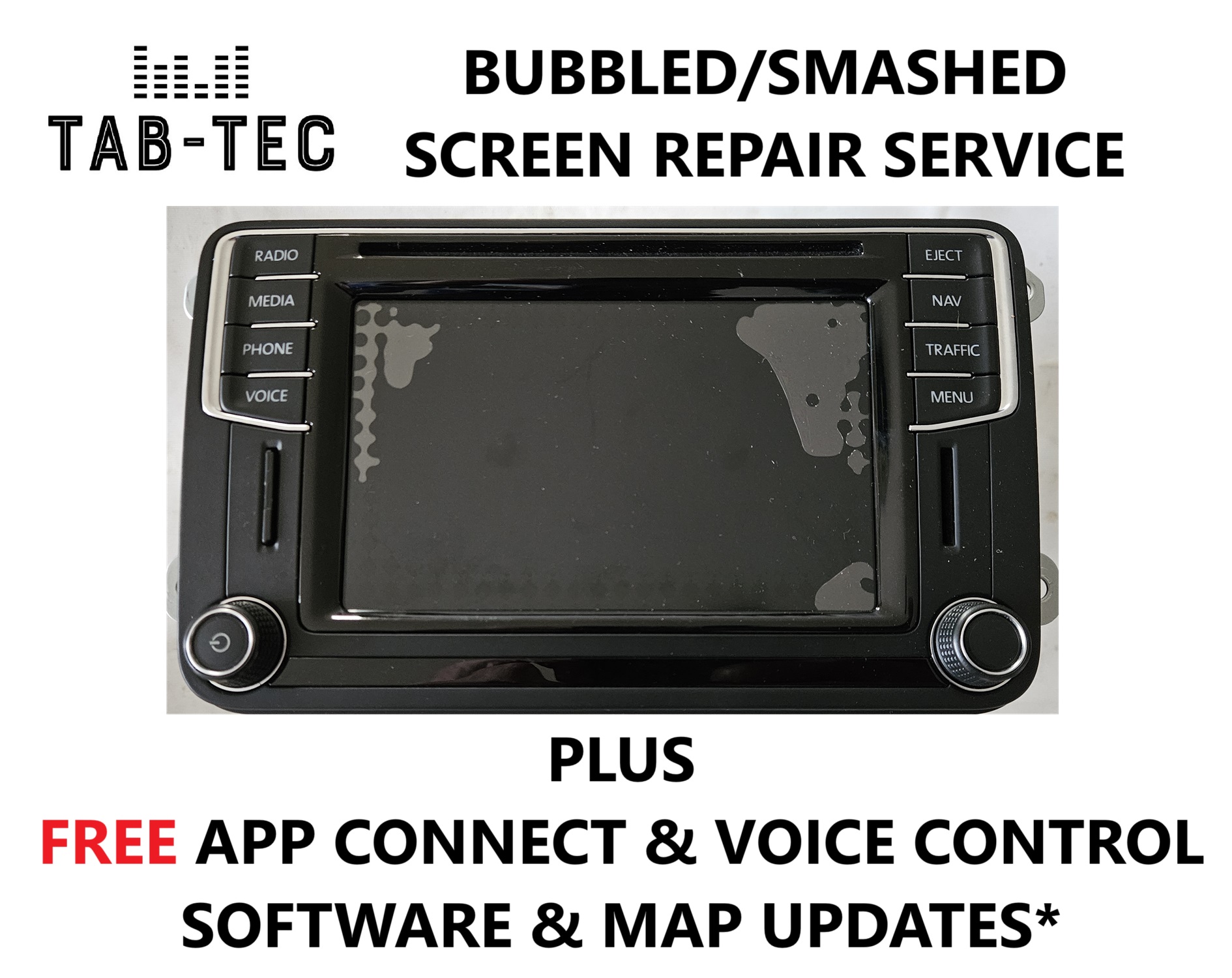 VW SEAT SKODA Bubbled Screen Repair CarPlay & Map Update Service