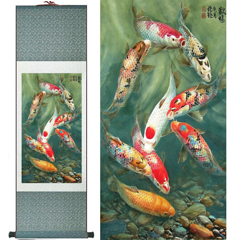 Vintage Chinese Silk on sale Koi Fish