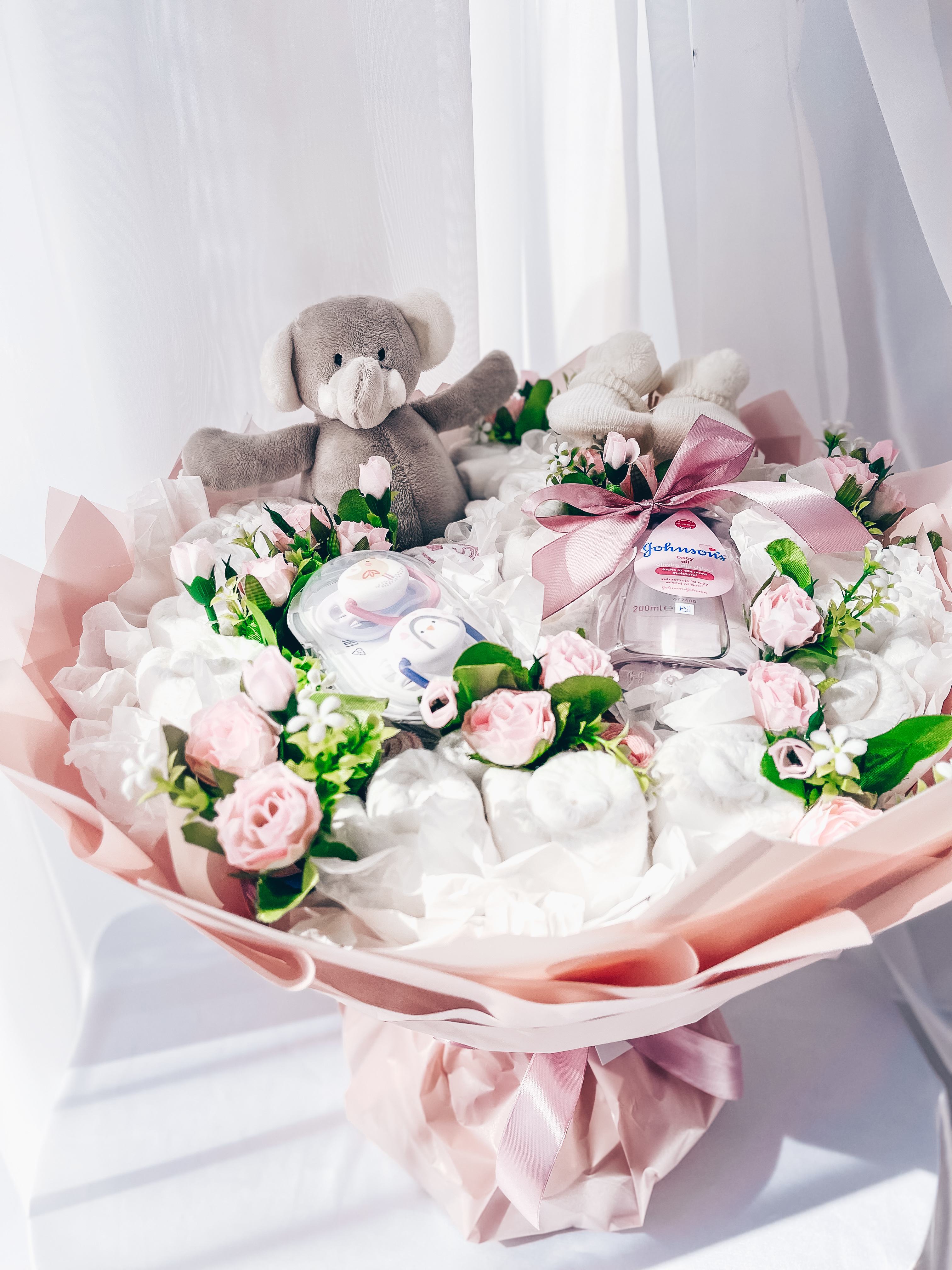 Dovana "Rožinė sauskelnių puokštė"