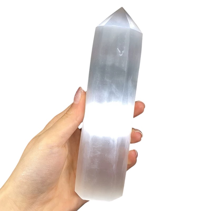 (Preorder) Selenite Tower Engraved with Seven Chakras