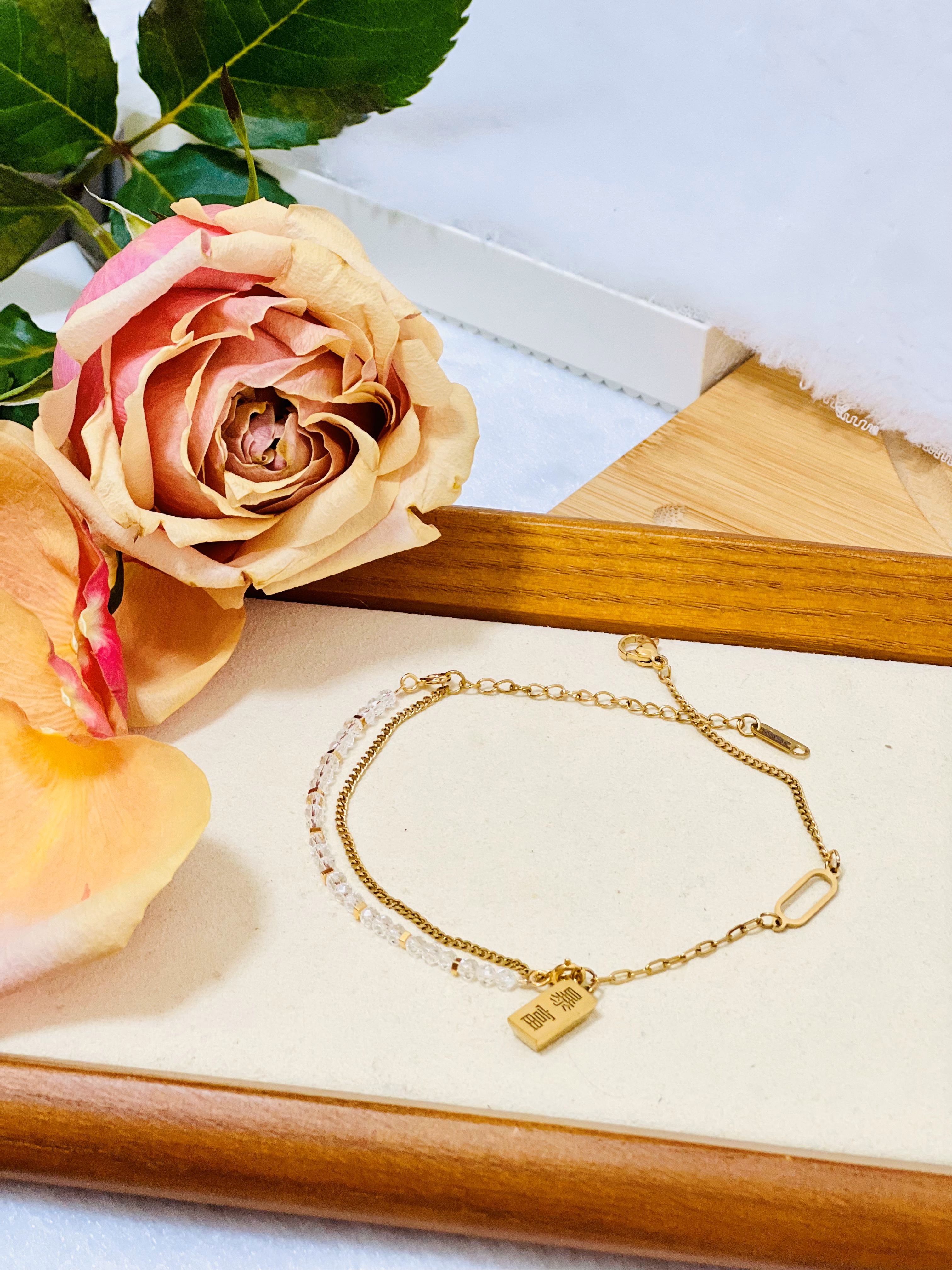 White Crystal Anklet Gold-Plated 999 Silver