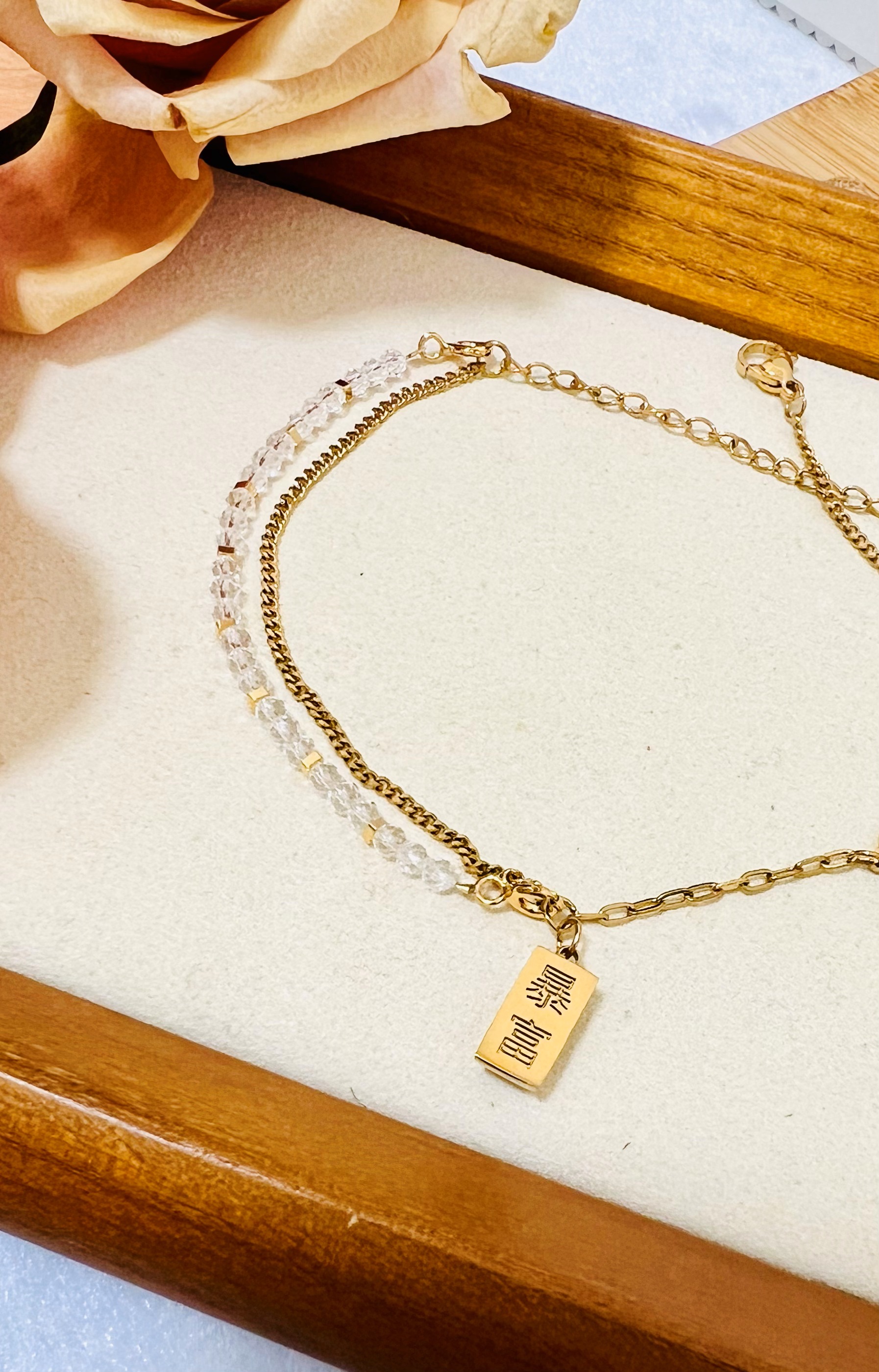 White Crystal Anklet Gold-Plated 999 Silver