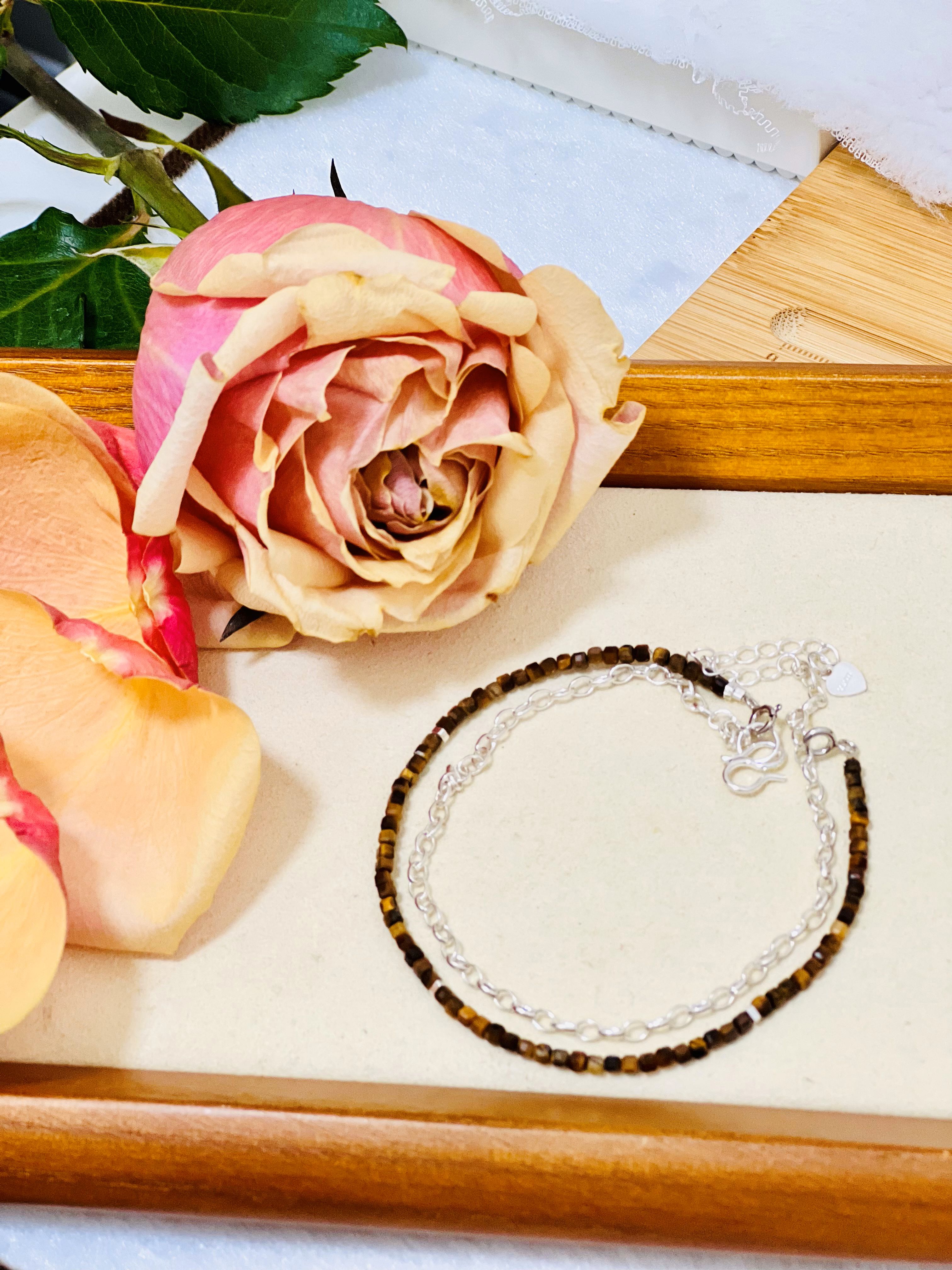 Tiger Eye Anklet 999 Silver