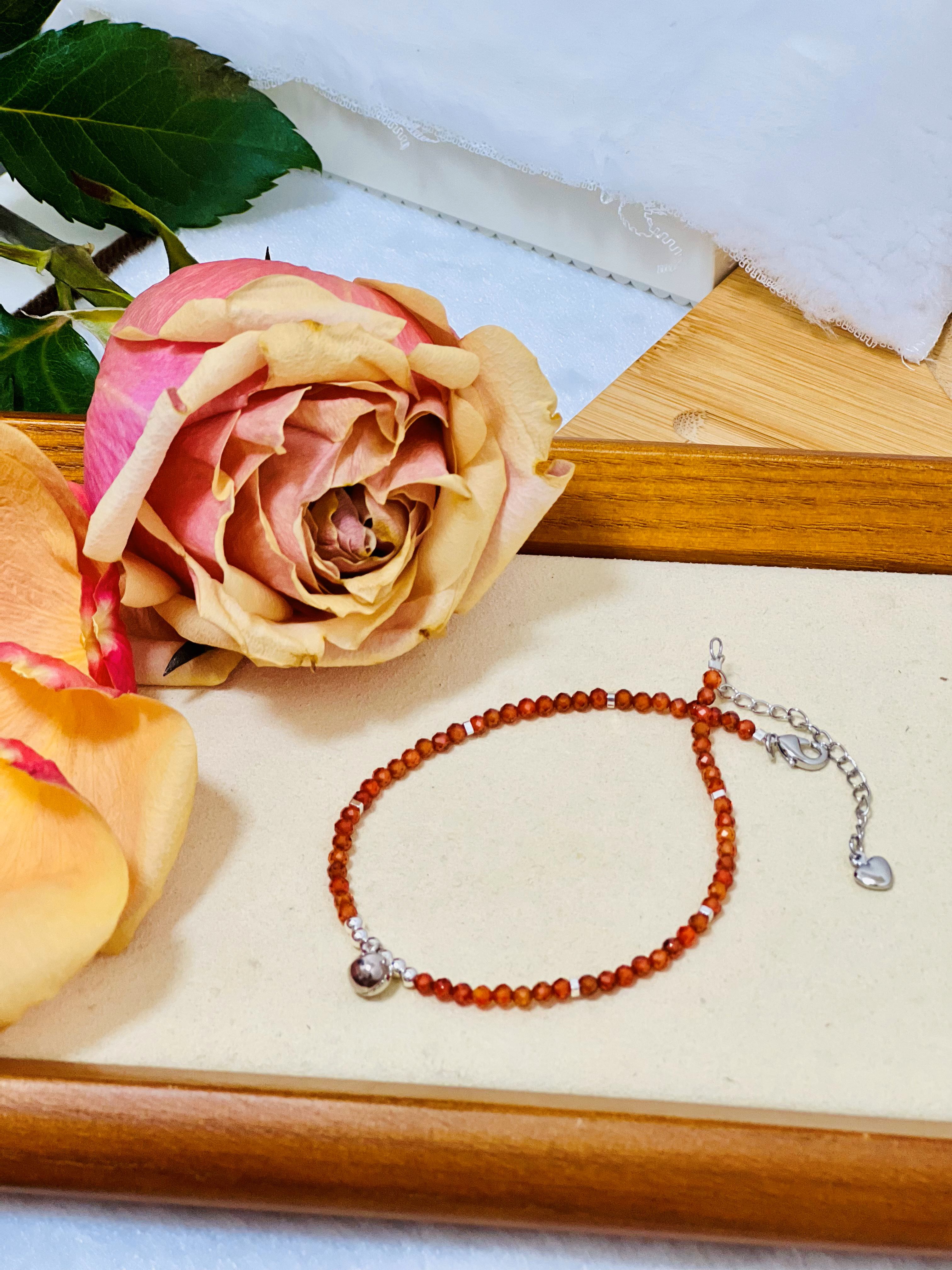 Pomegranate Garnet Anklet 999 925 Silver