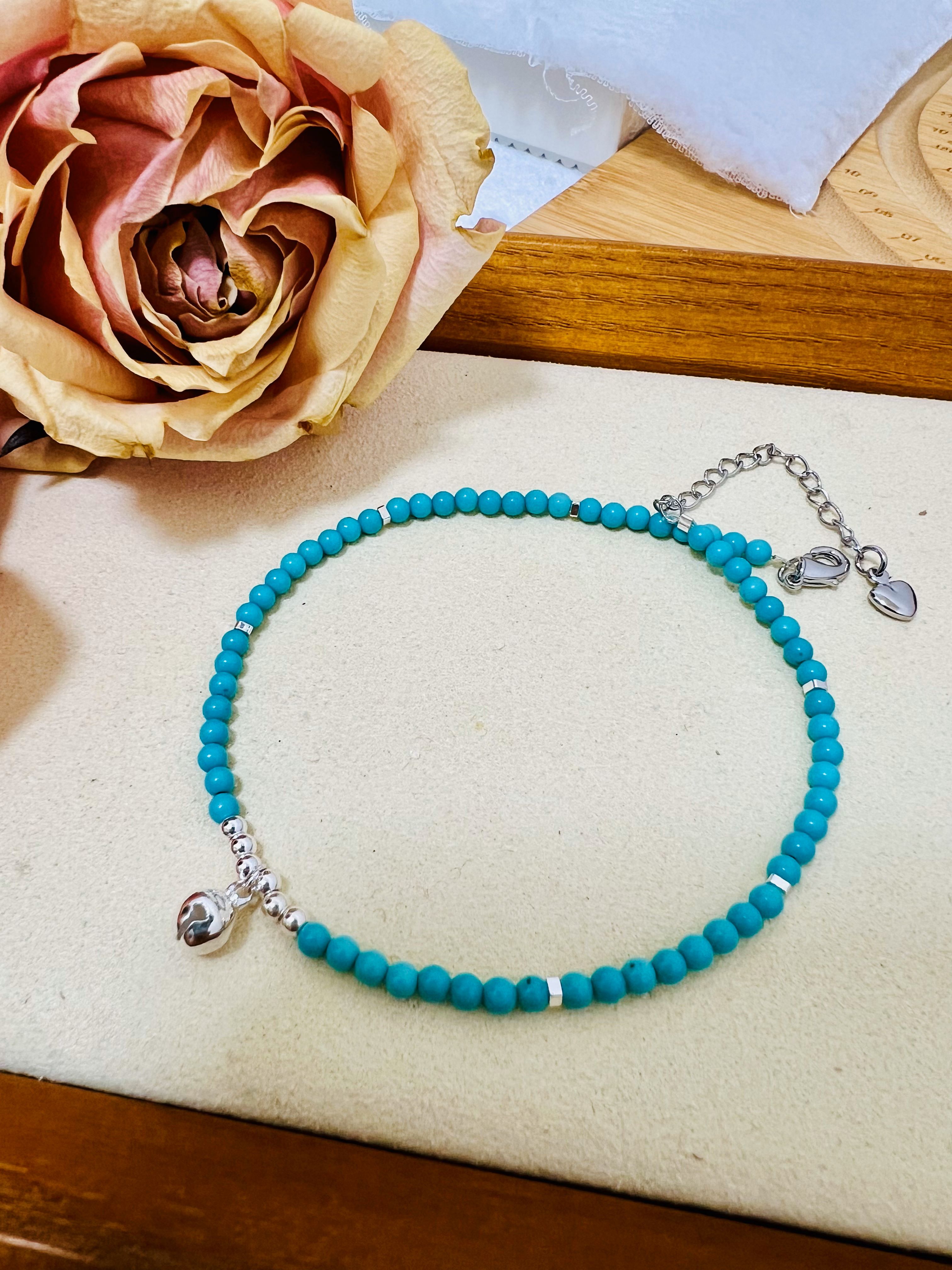 Blue Turquoise Anklet 999 925 Silver