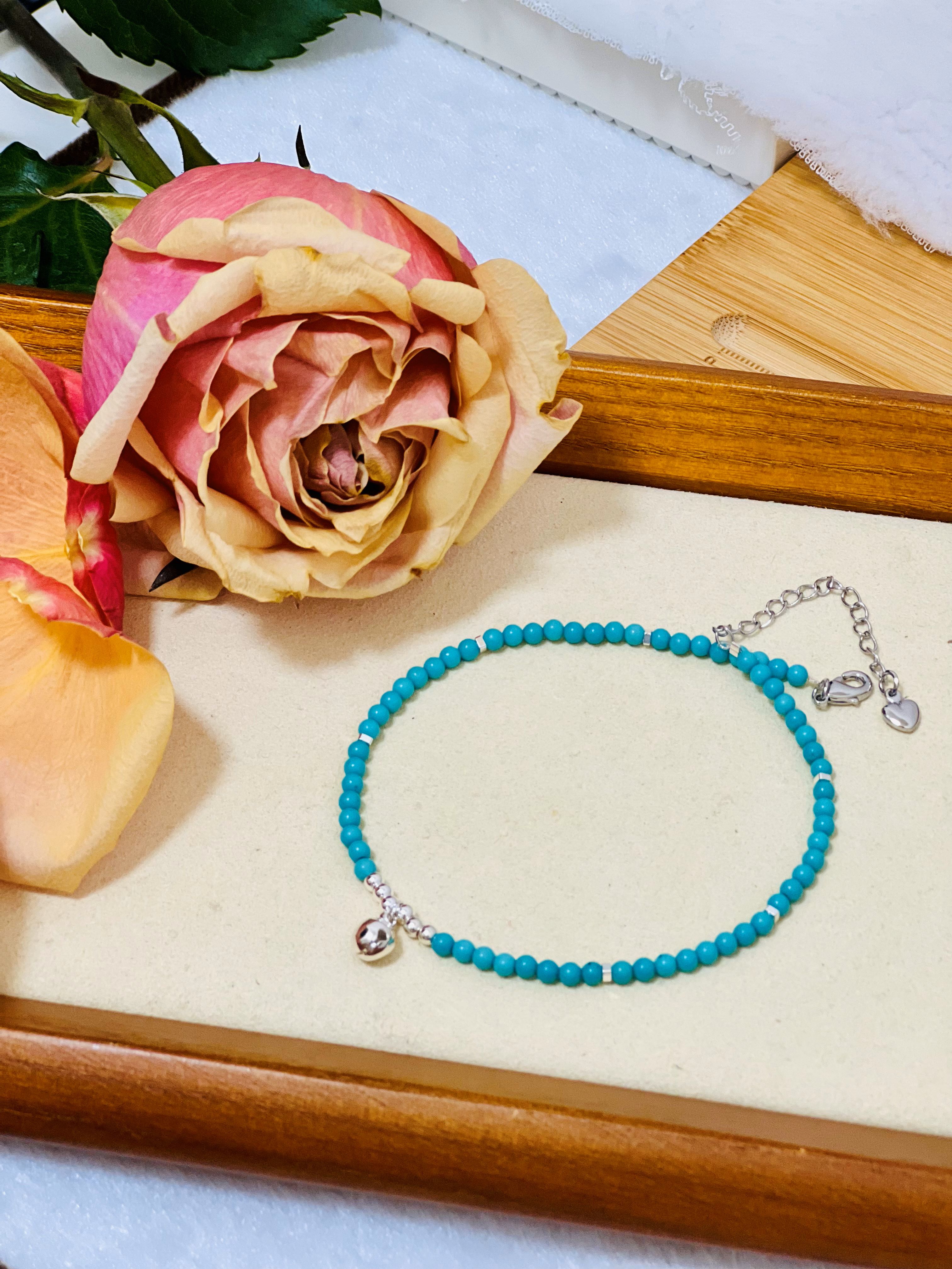 Blue Turquoise Anklet 999 925 Silver