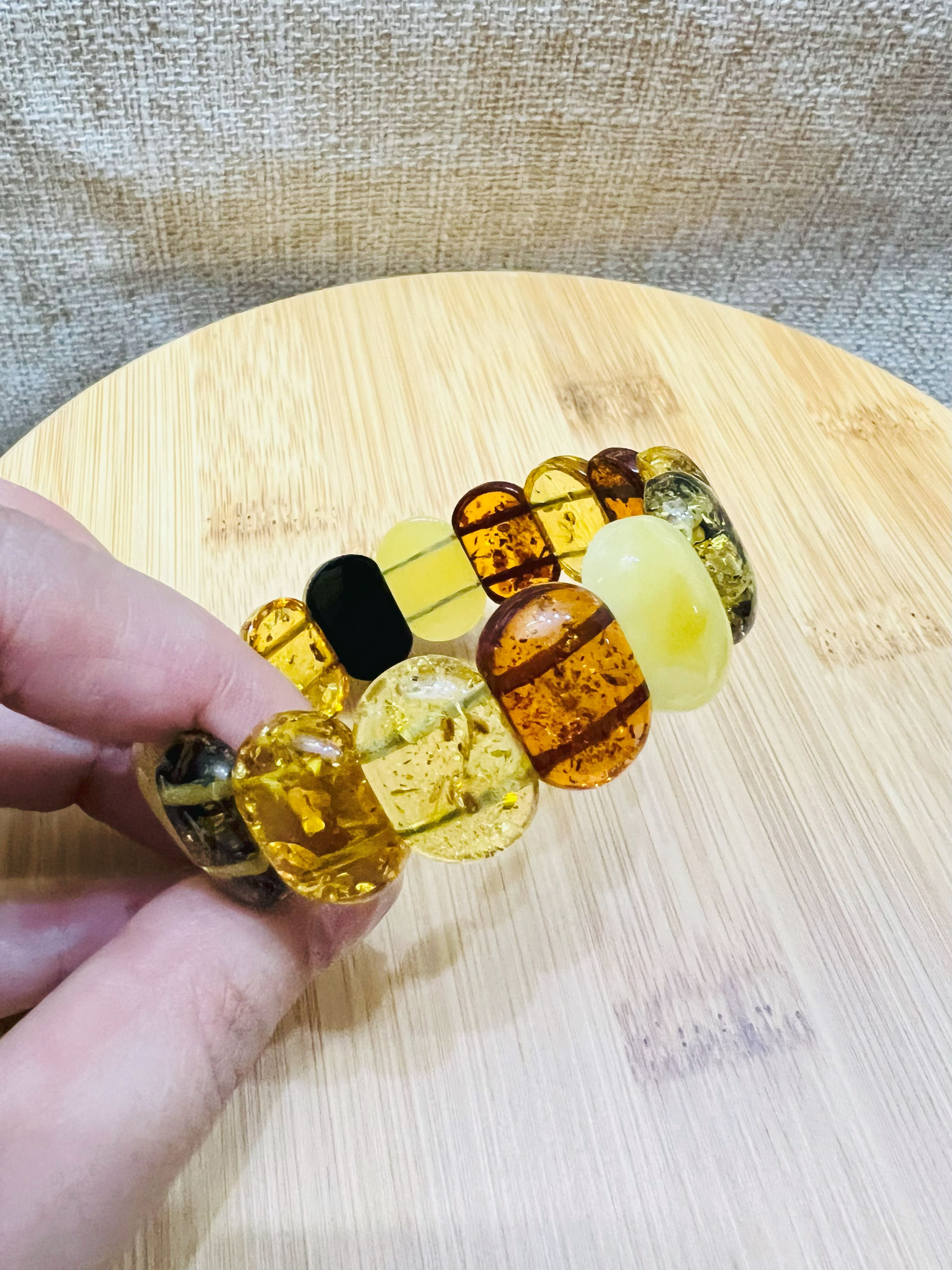 Natural Amber Mixed Color (Duo Bao) Slab Bracelet – 15.9g | Certified Authentic