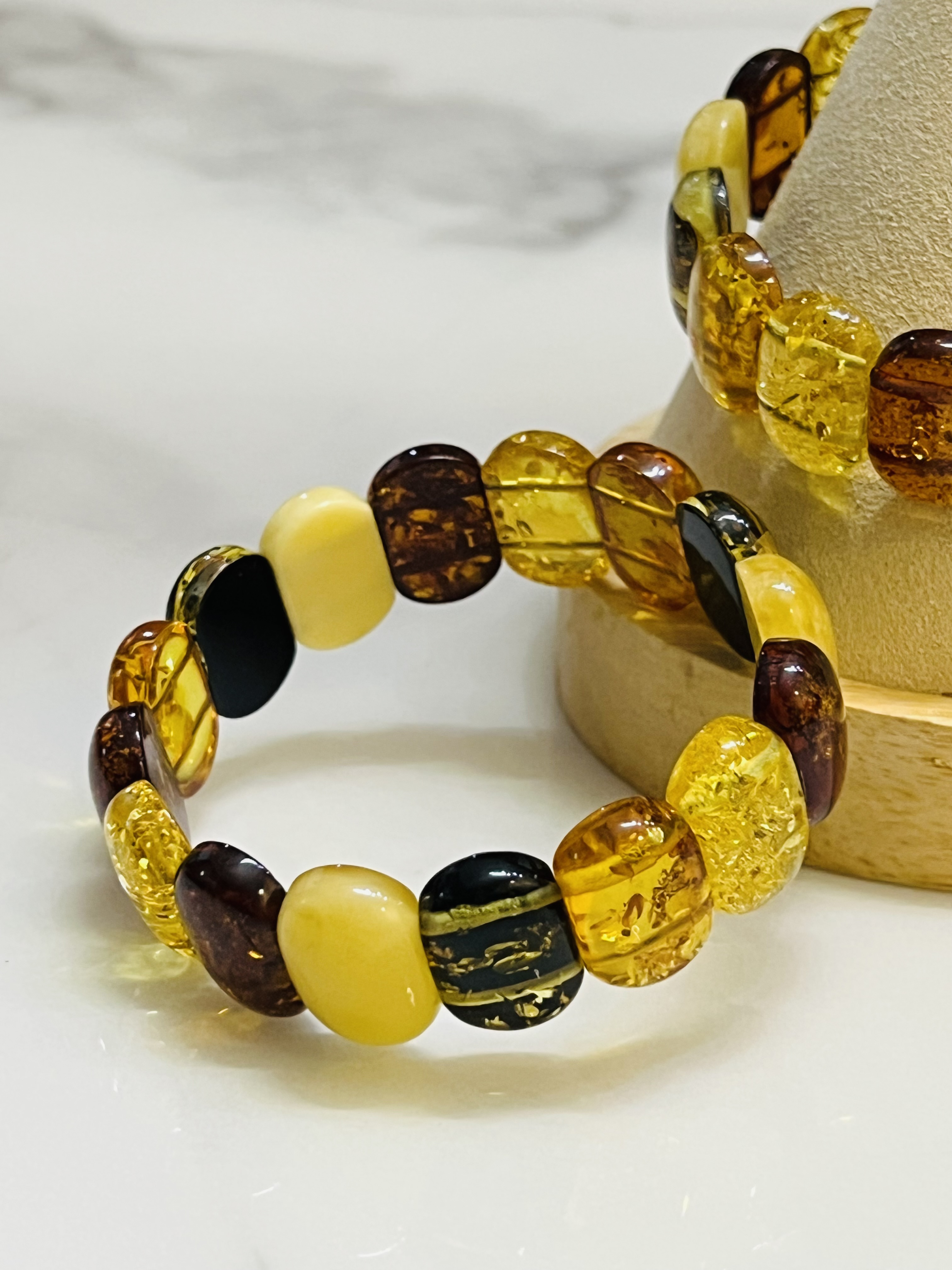 Natural Amber Mixed Color (Duo Bao) Slab Bracelet – 15.9g | Certified Authentic