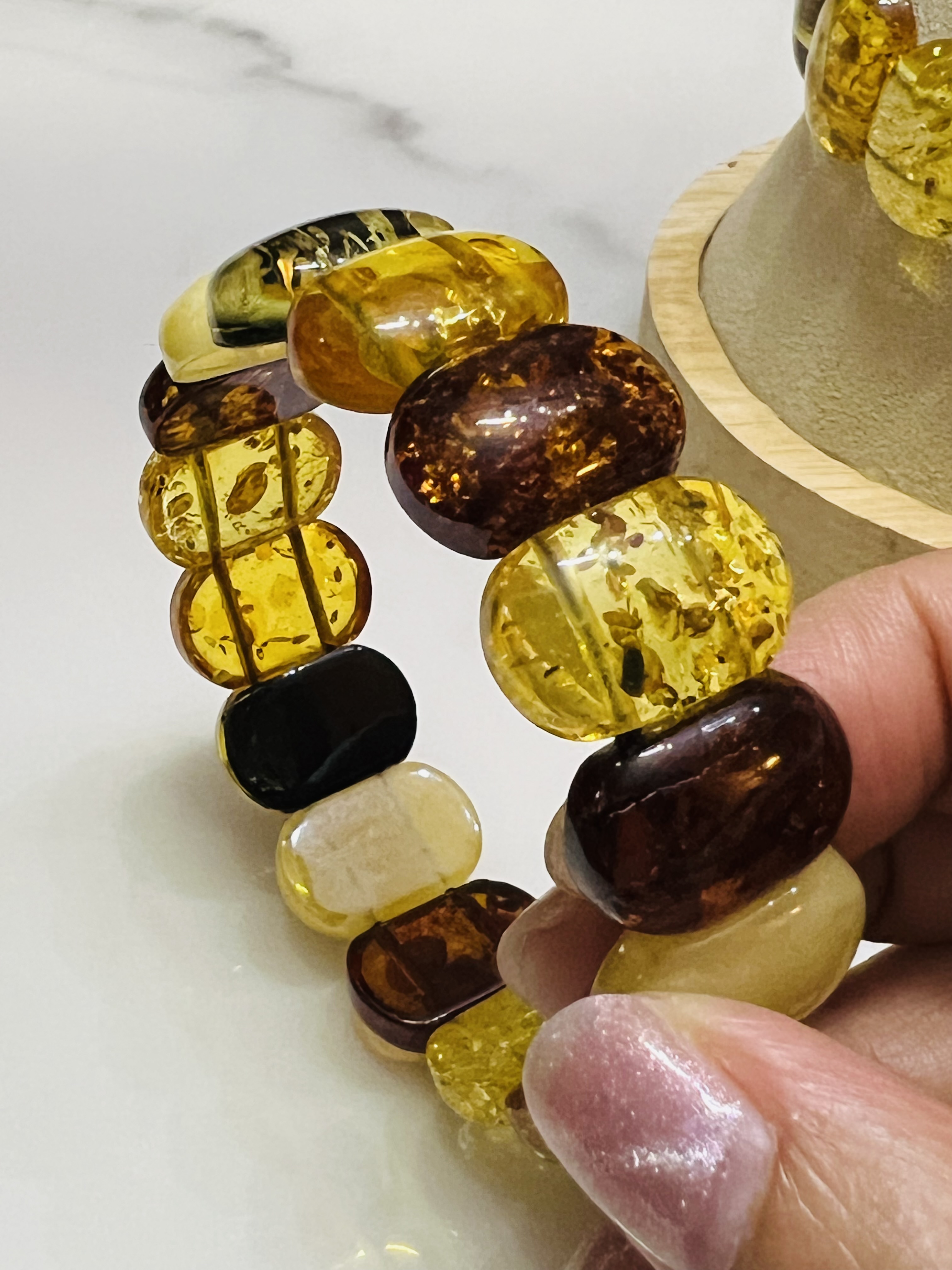 Natural Amber Mixed Color (Duo Bao) Slab Bracelet – 15.9g | Certified Authentic