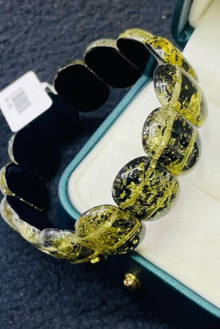 Russian Natural Green Amber Slab Bracelet – 15.23g | Certified Authentic