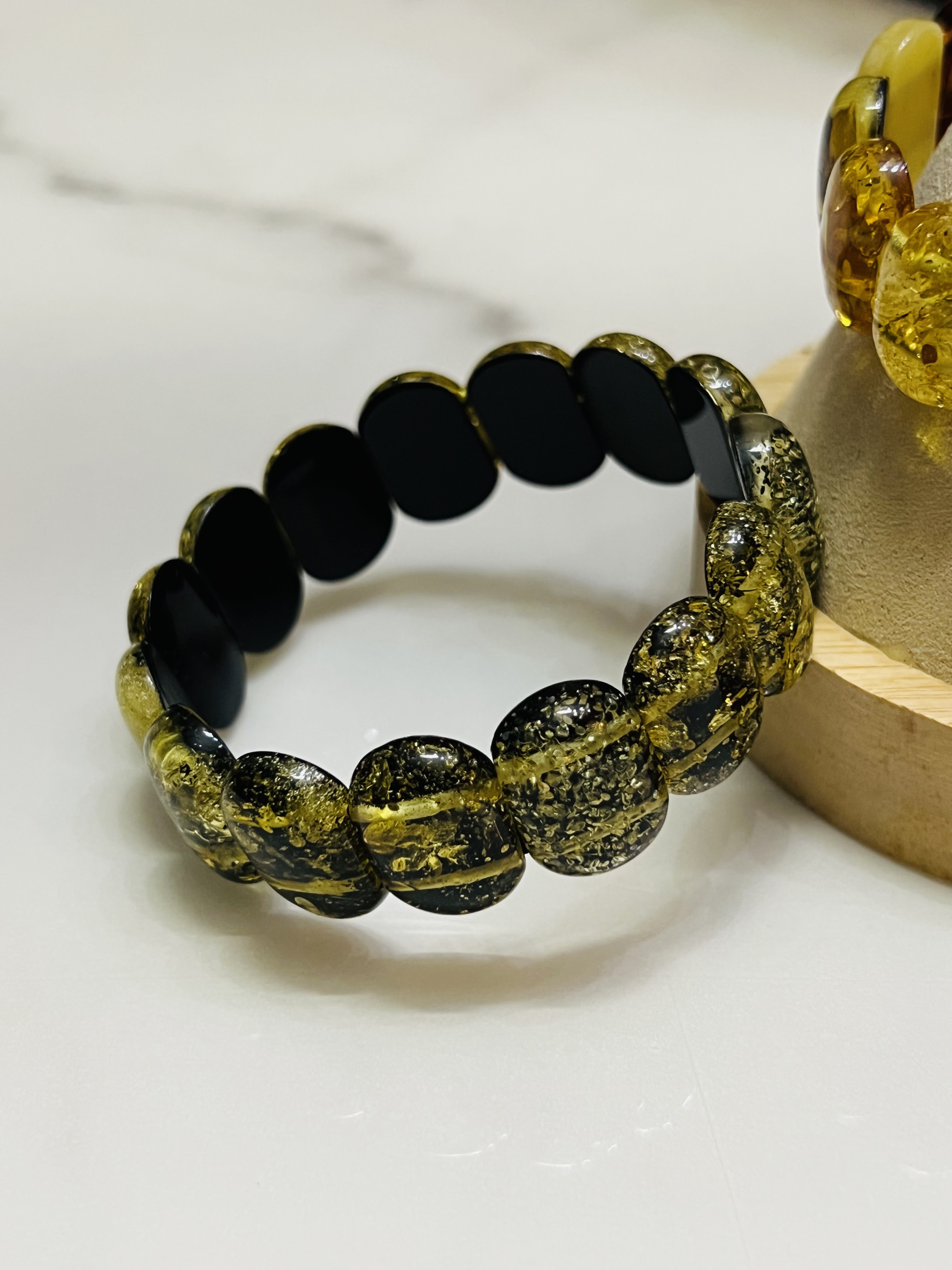 Russian Natural Green Amber Slab Bracelet – 15.23g | Certified Authentic