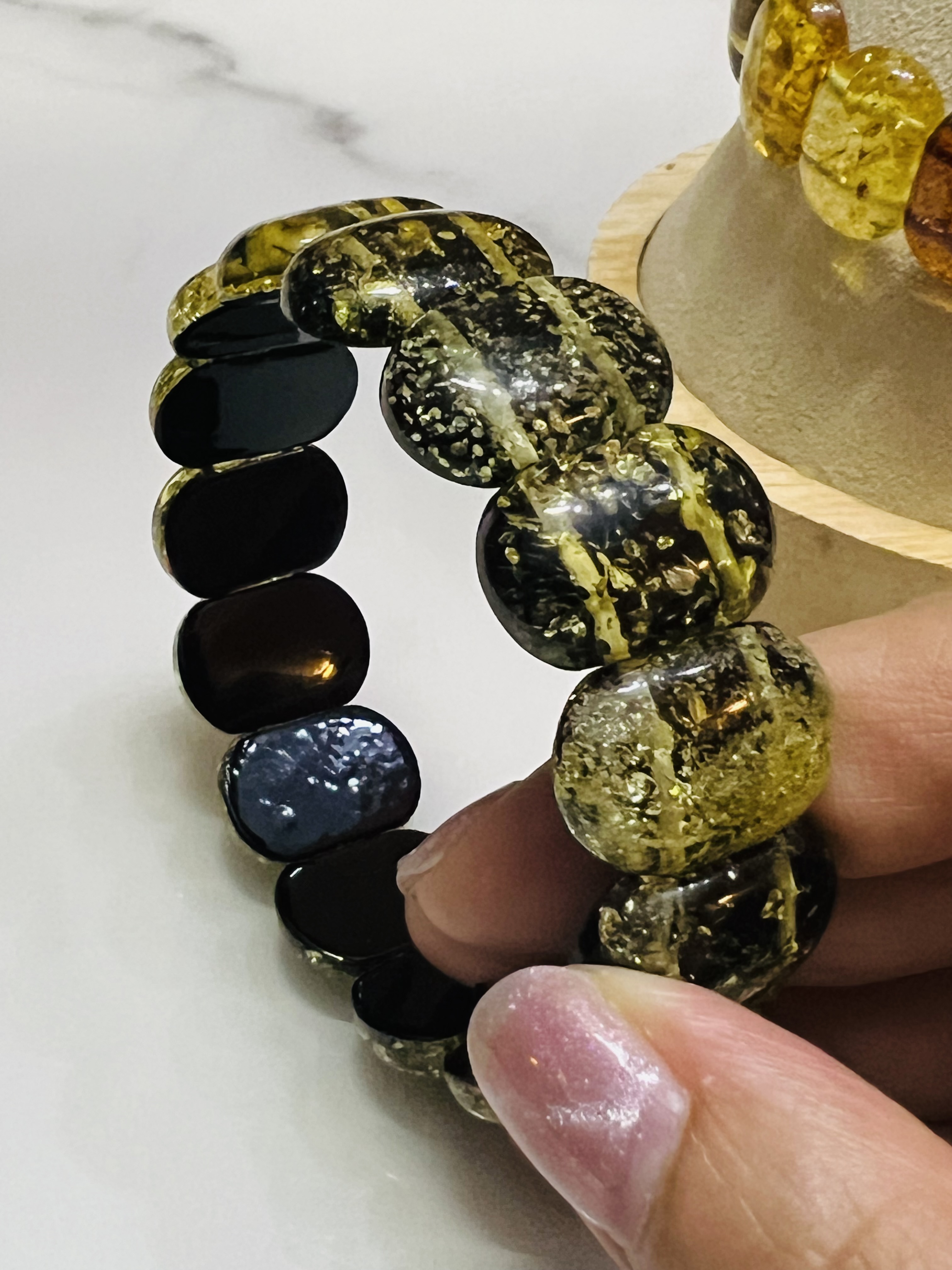 Russian Natural Green Amber Slab Bracelet – 15.23g | Certified Authentic