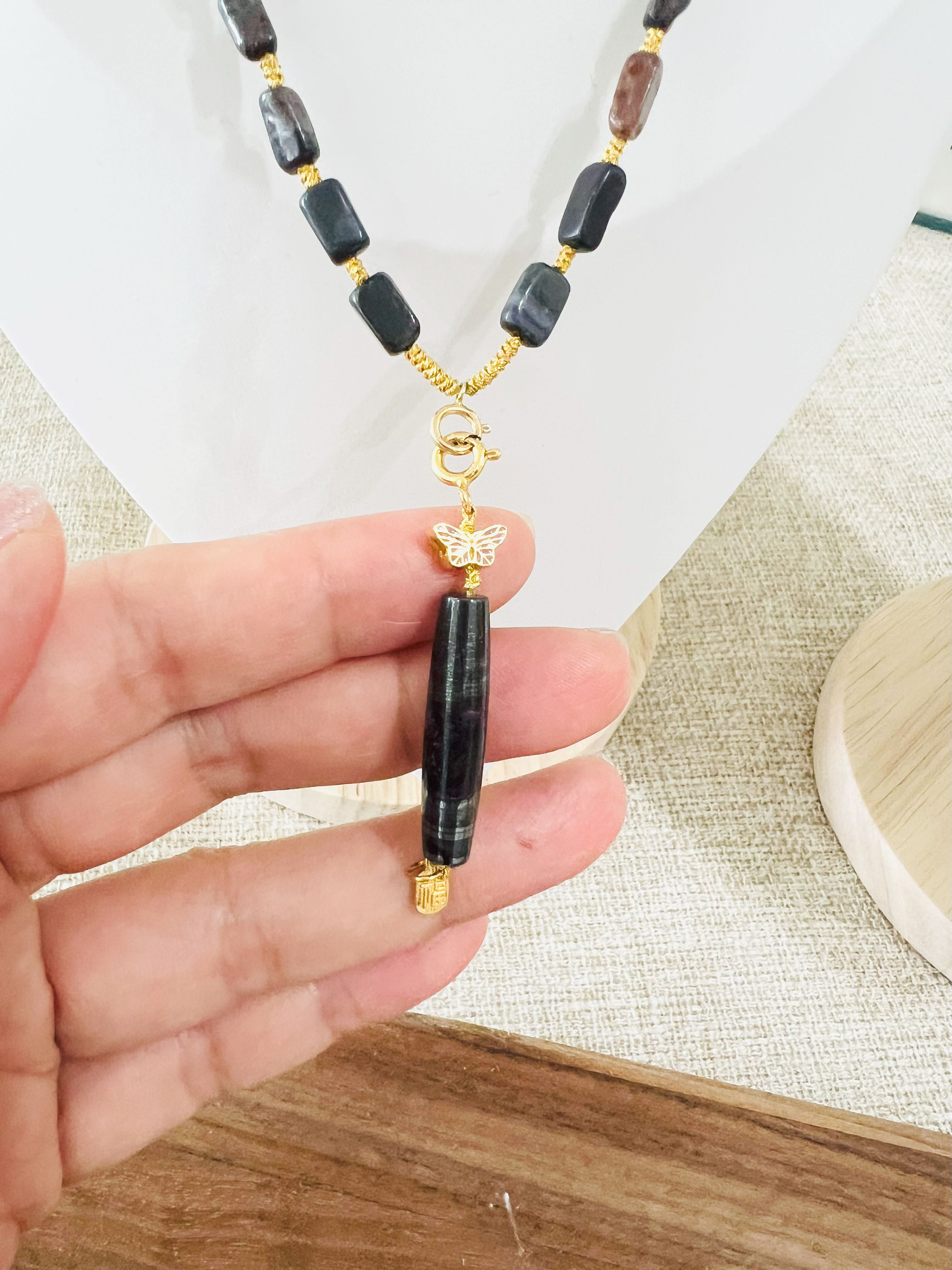 Natural Sugilite Deep Purple with Dark Matrix Drop Pendant Necklace | Certified Authentic