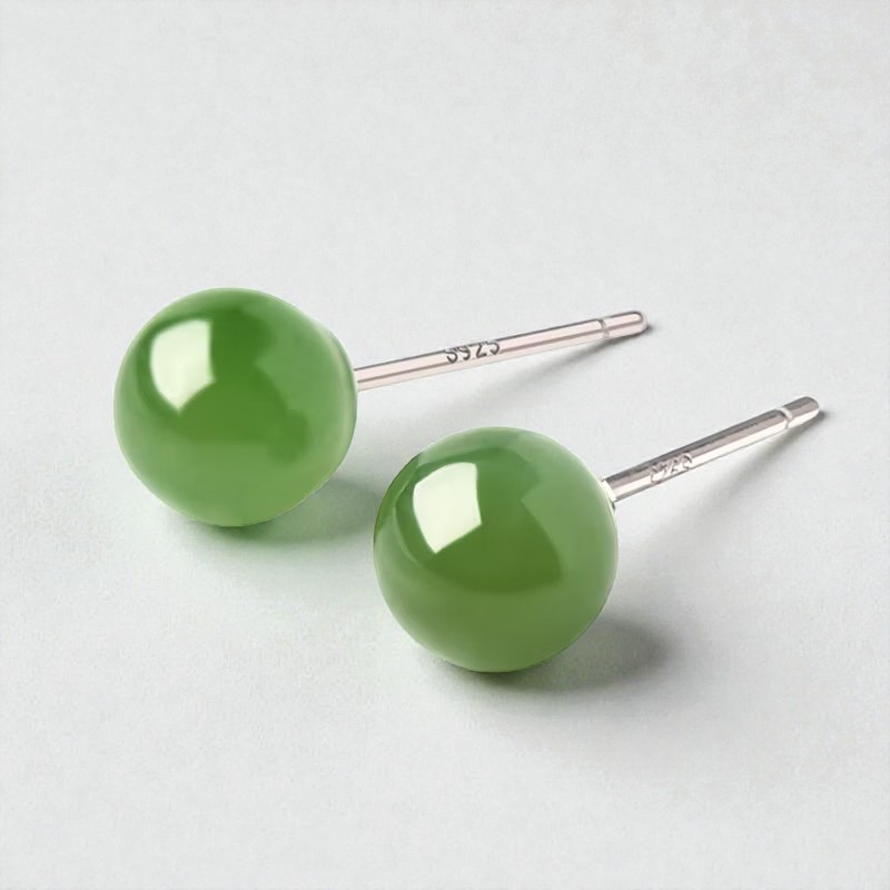 Love + Jade, 8mm Natural Green Jade Stud Earrings