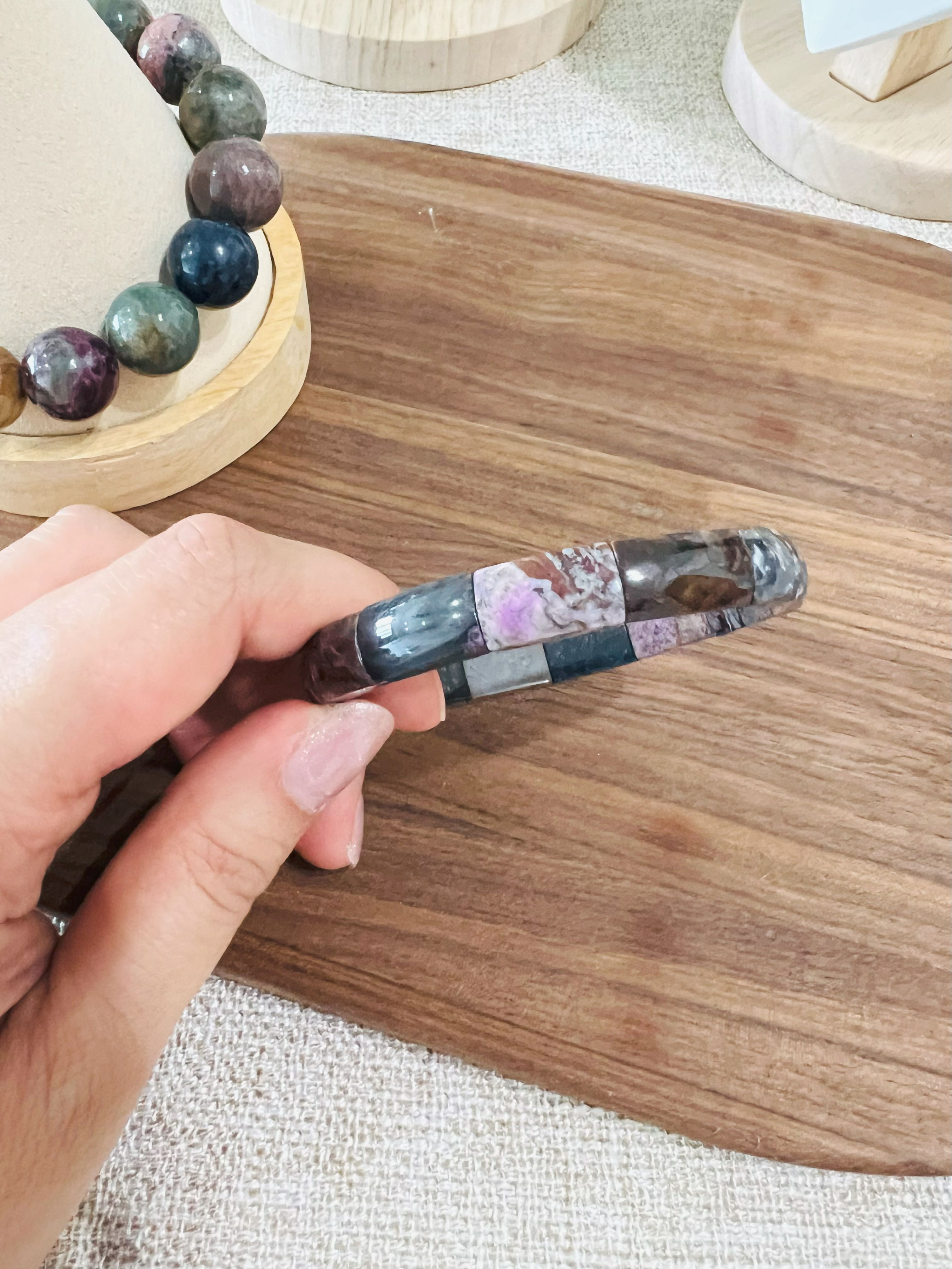 Natural Sugilite Slab Bracelet - Royal Purple, Pink, and Black Veining | Certified Authentic