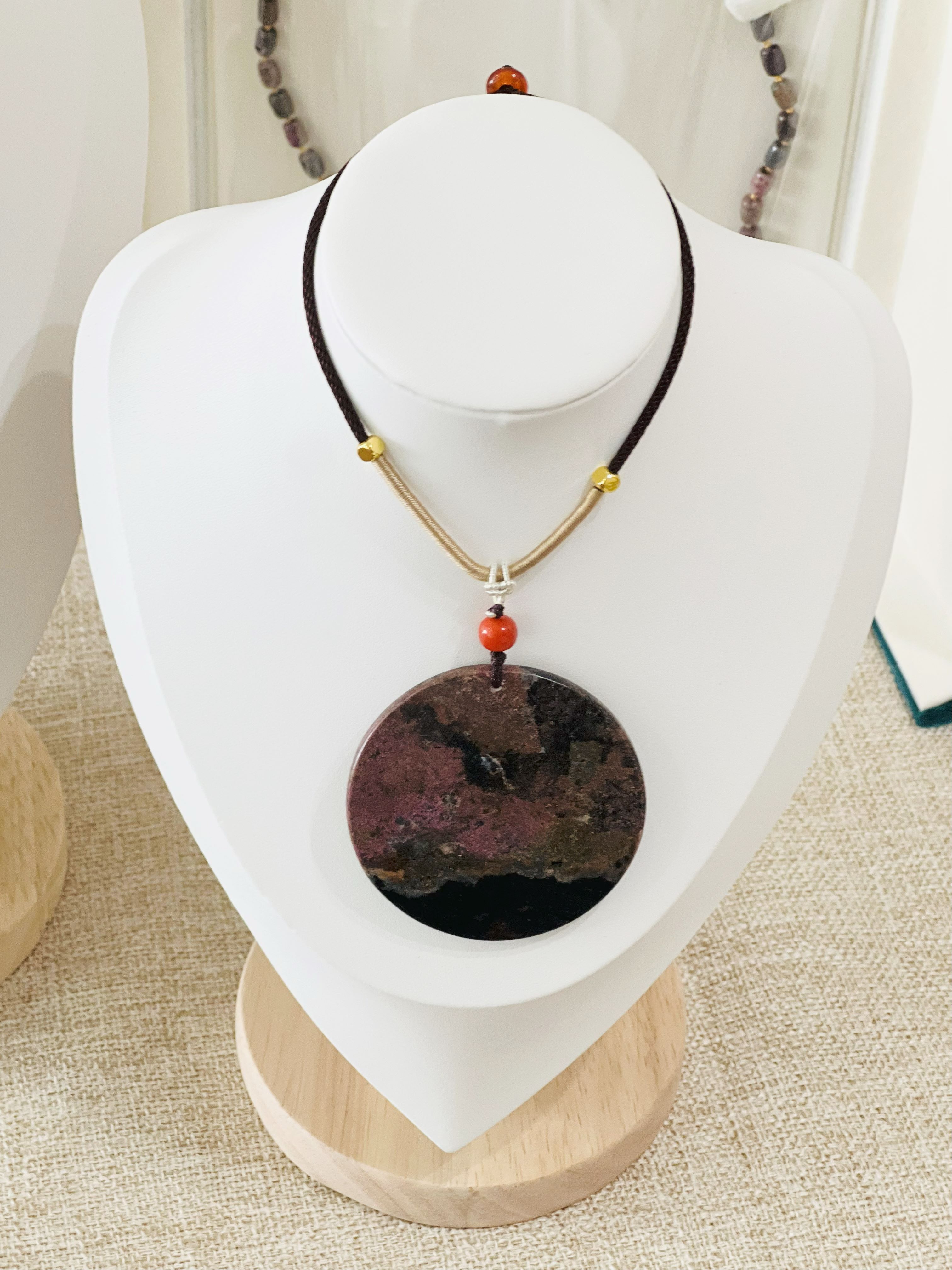 Natural Sugilite Purple Cherry Blossom with Black Skin Pendant Necklace – 32.81g | Certified Authentic