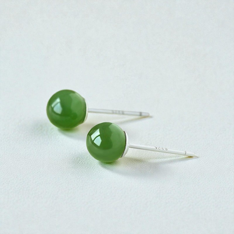 Love + Jade, 8mm Natural Green Jade Stud Earrings