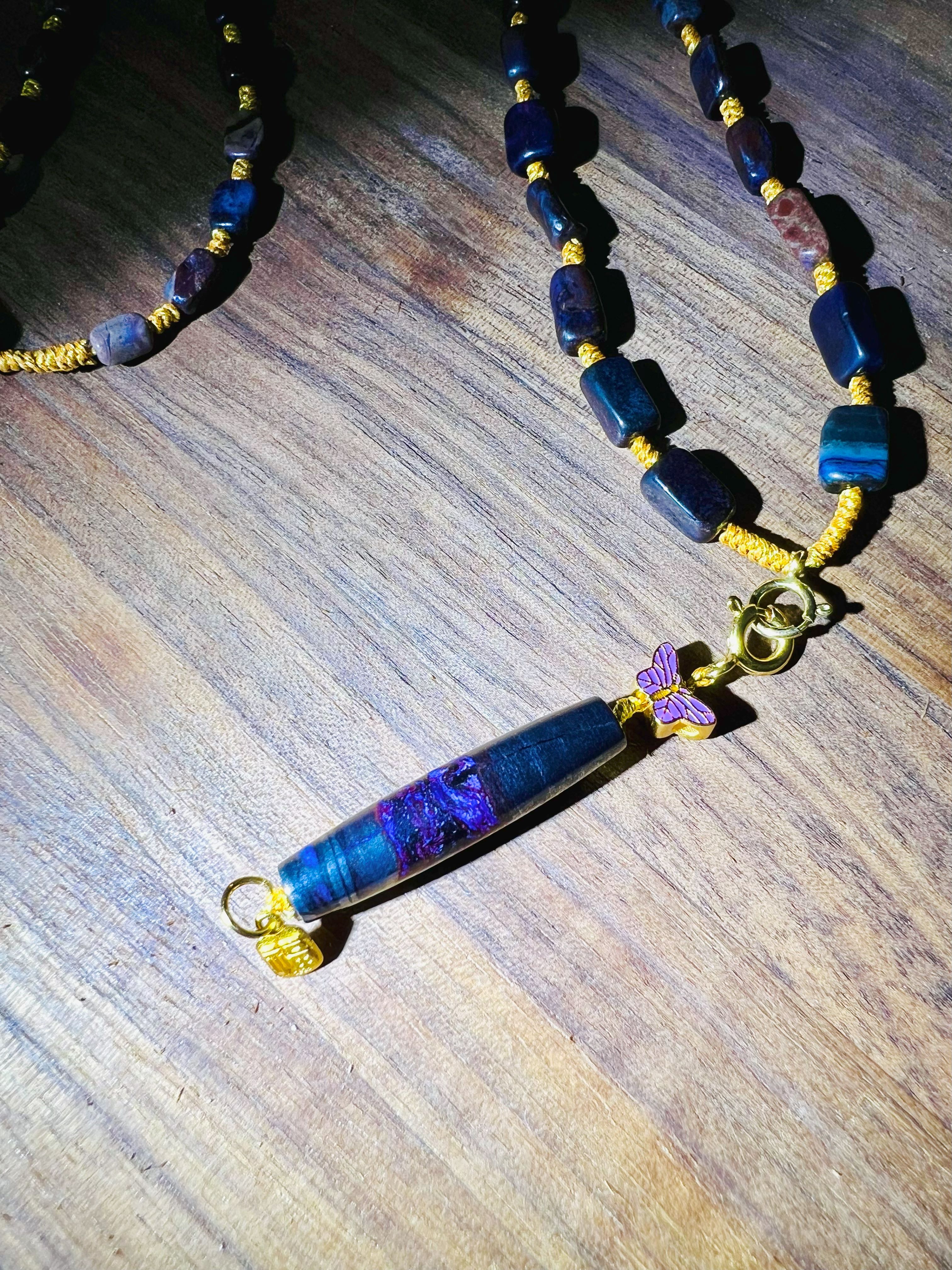 Natural Sugilite Deep Purple with Dark Matrix Drop Pendant Necklace | Certified Authentic
