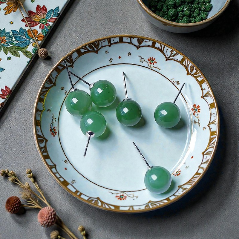 Love + Jade, 8mm Natural Green Jade Stud Earrings
