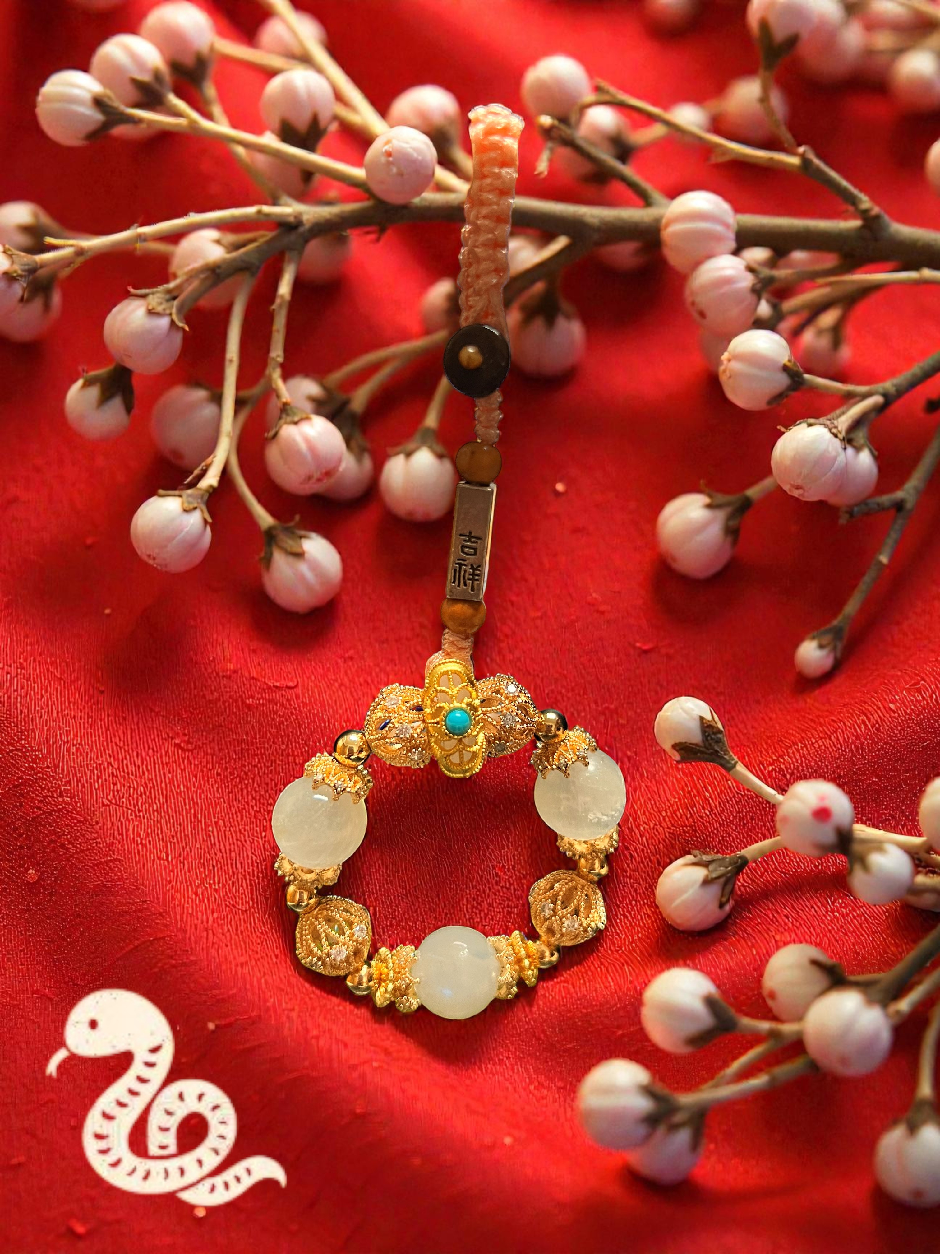 🐍 Snake Zodiac Bag Charm — Moonstone