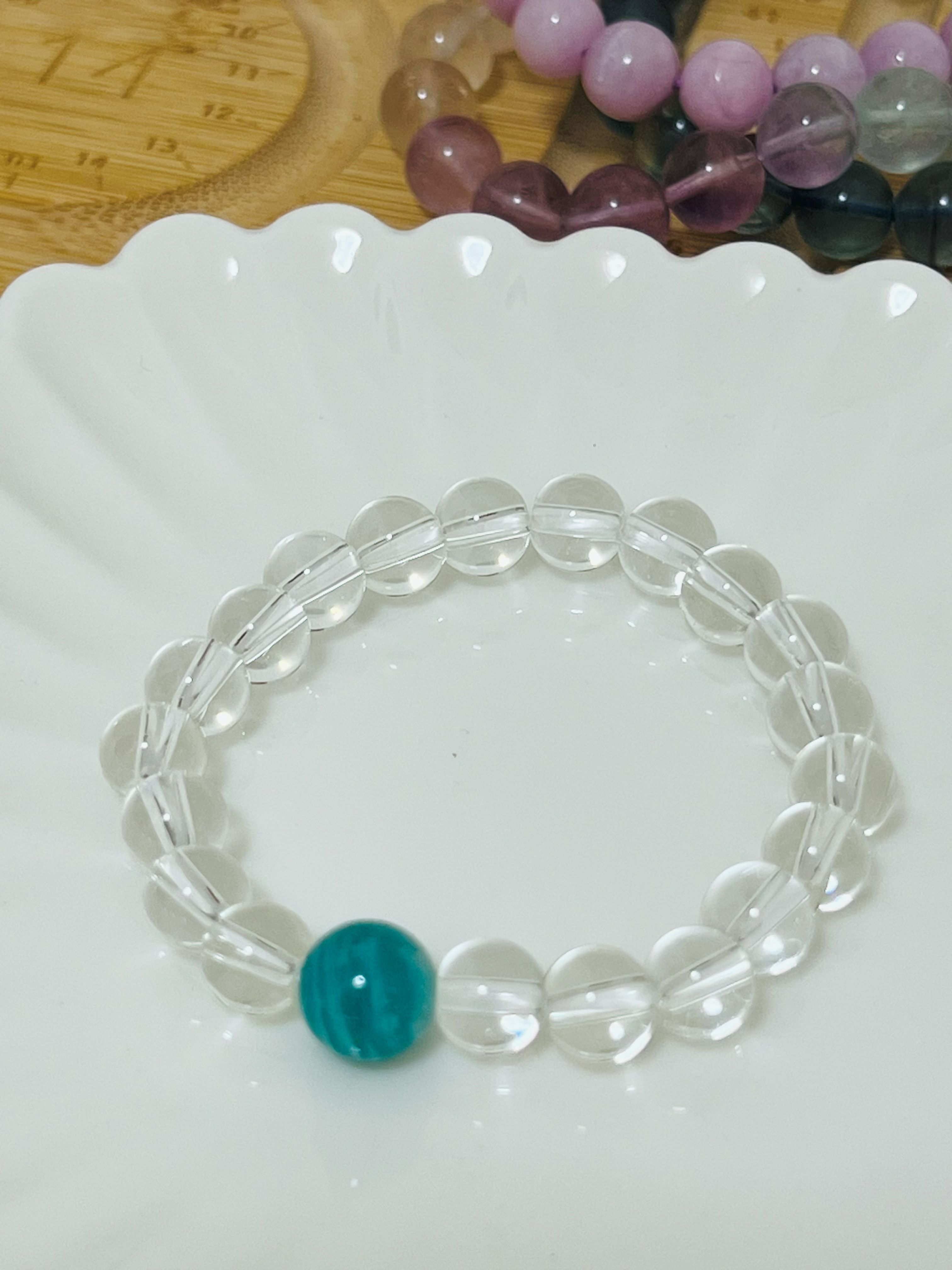 Clear Quartz Bracelet with Zebra Amazonite Centerpiece Bracelet