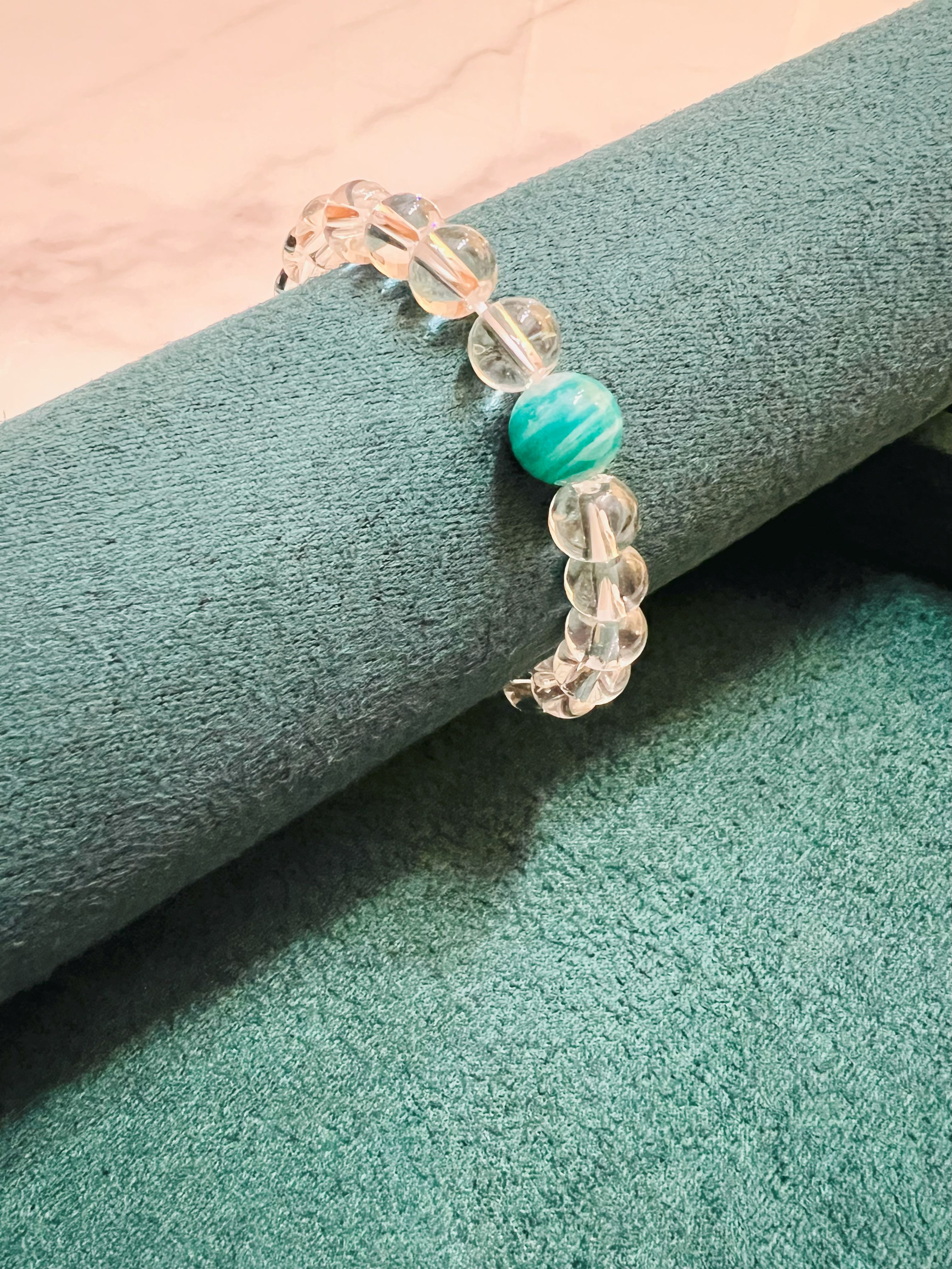 Clear Quartz Bracelet with Zebra Amazonite Centerpiece Bracelet