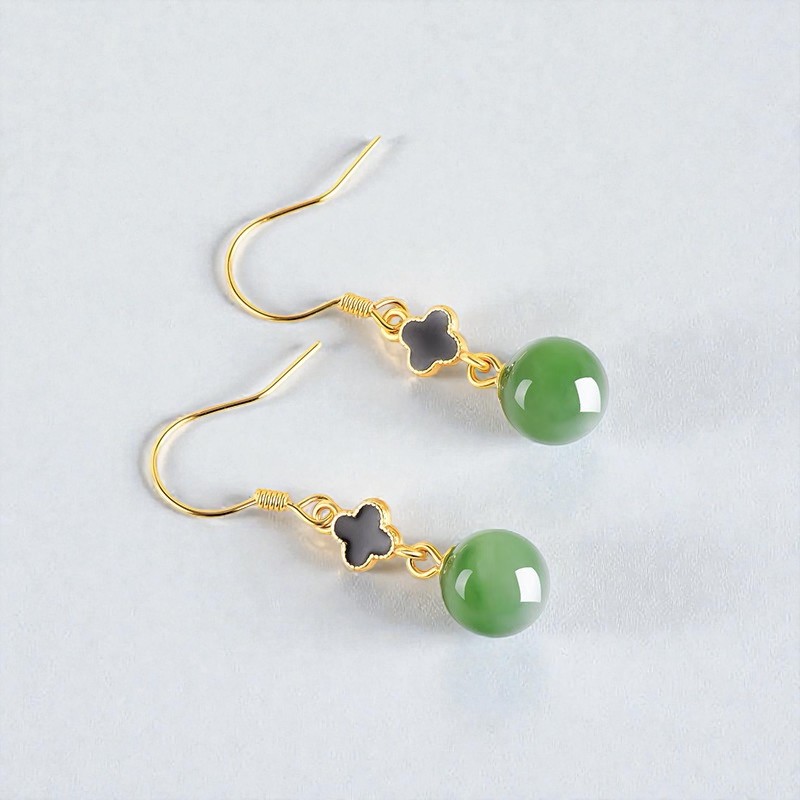 Love + Jade, 7mm Natural Green Jade Clover Drop Earrings