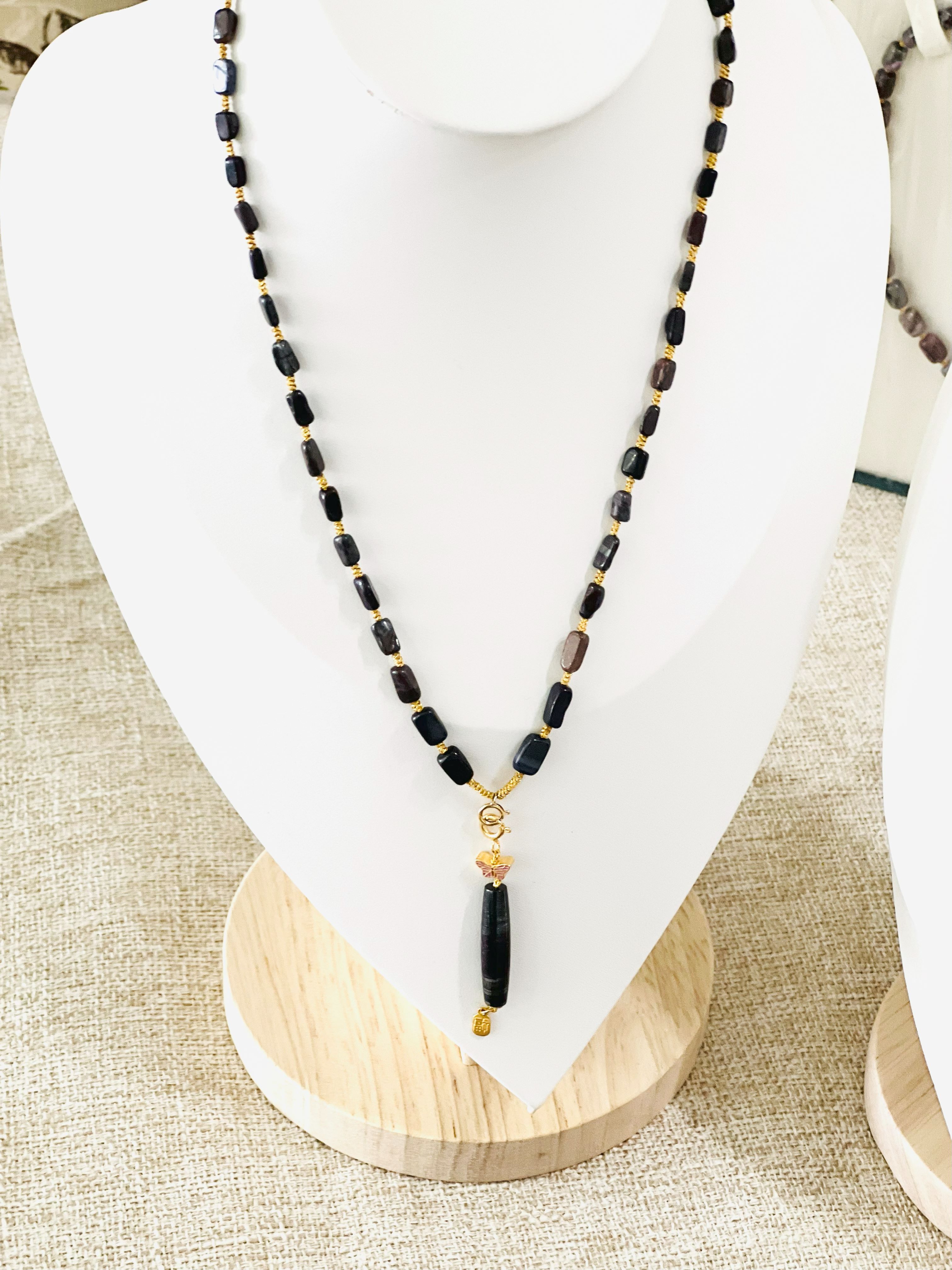 Natural Sugilite Deep Purple with Dark Matrix Drop Pendant Necklace | Certified Authentic