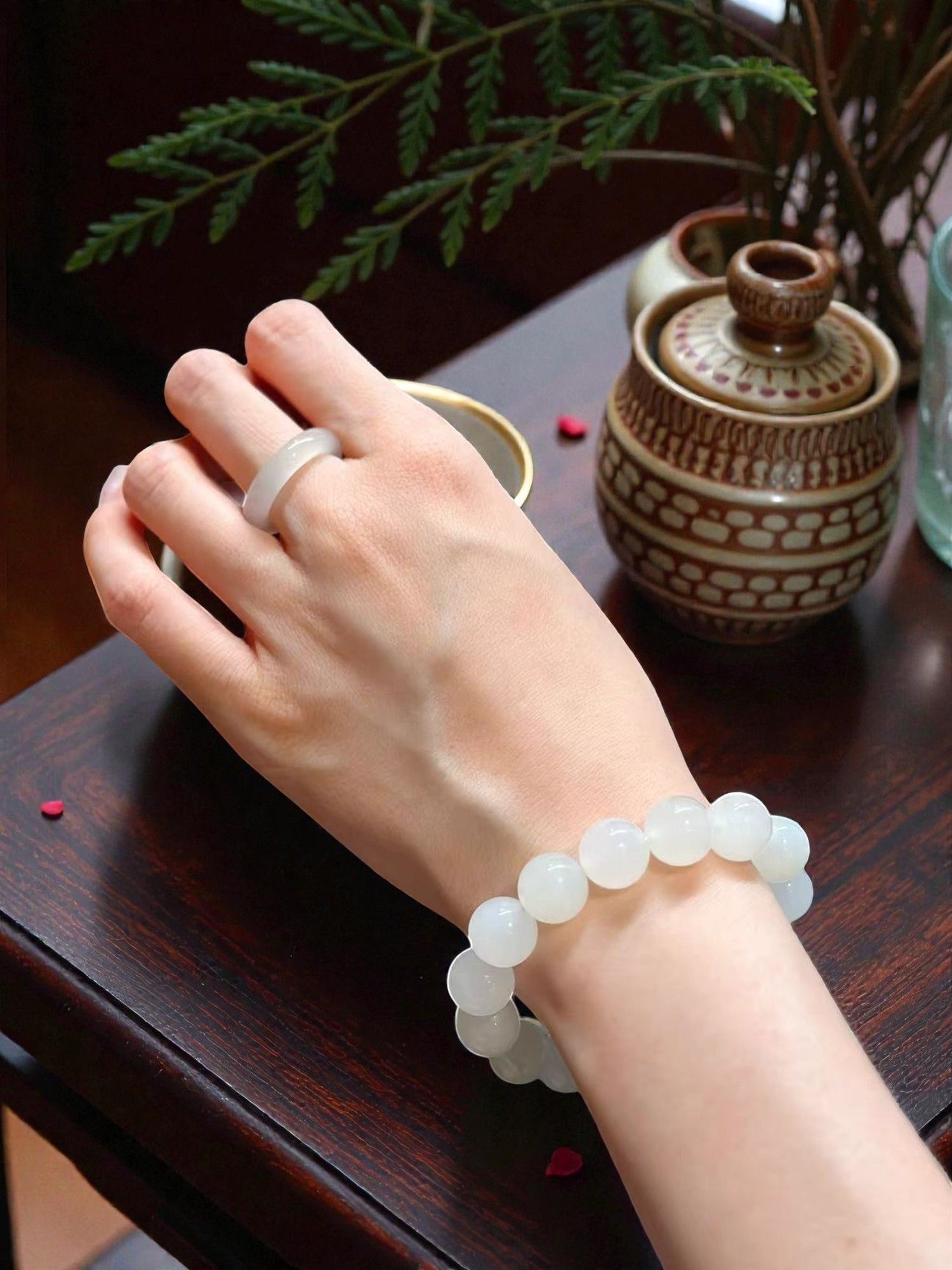 Love + Jade, Moonlit Promise - Natural Hetian White Jade