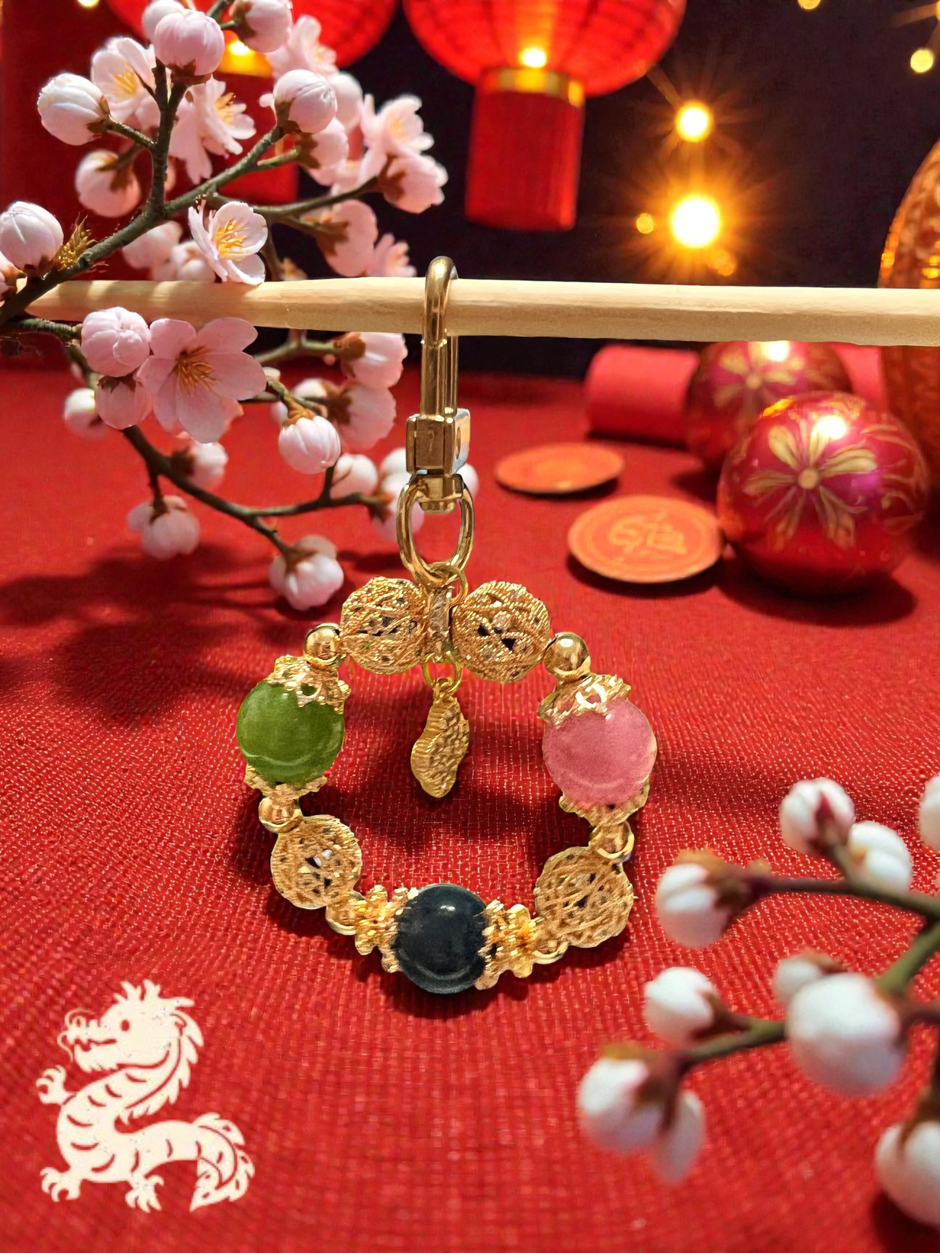 🐲 Dragon Zodiac Bag Charm — Tourmaline