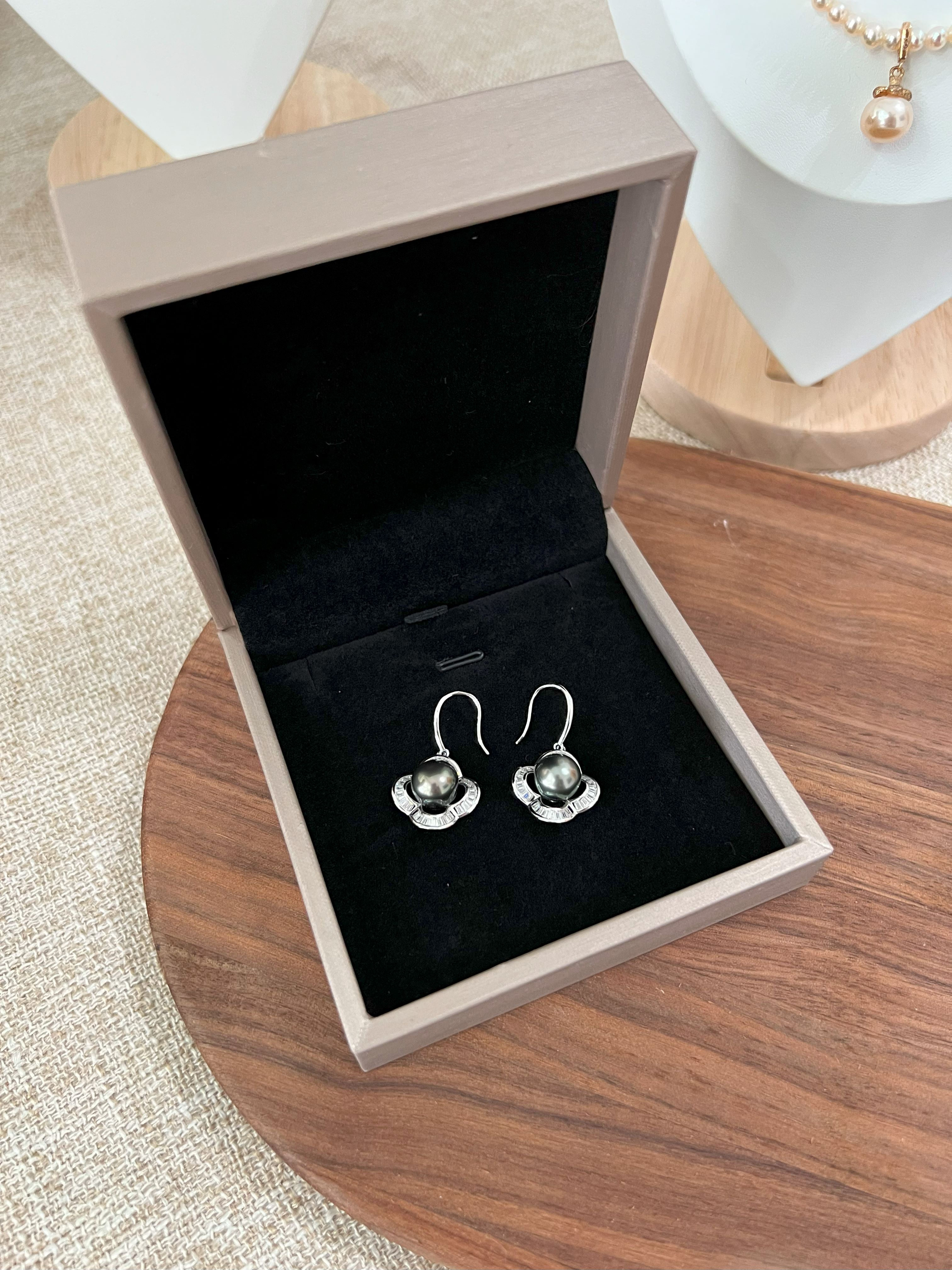 Tahitian Pearl 9mm Black-Gray Earrings – 5.19g | Certified Authentic