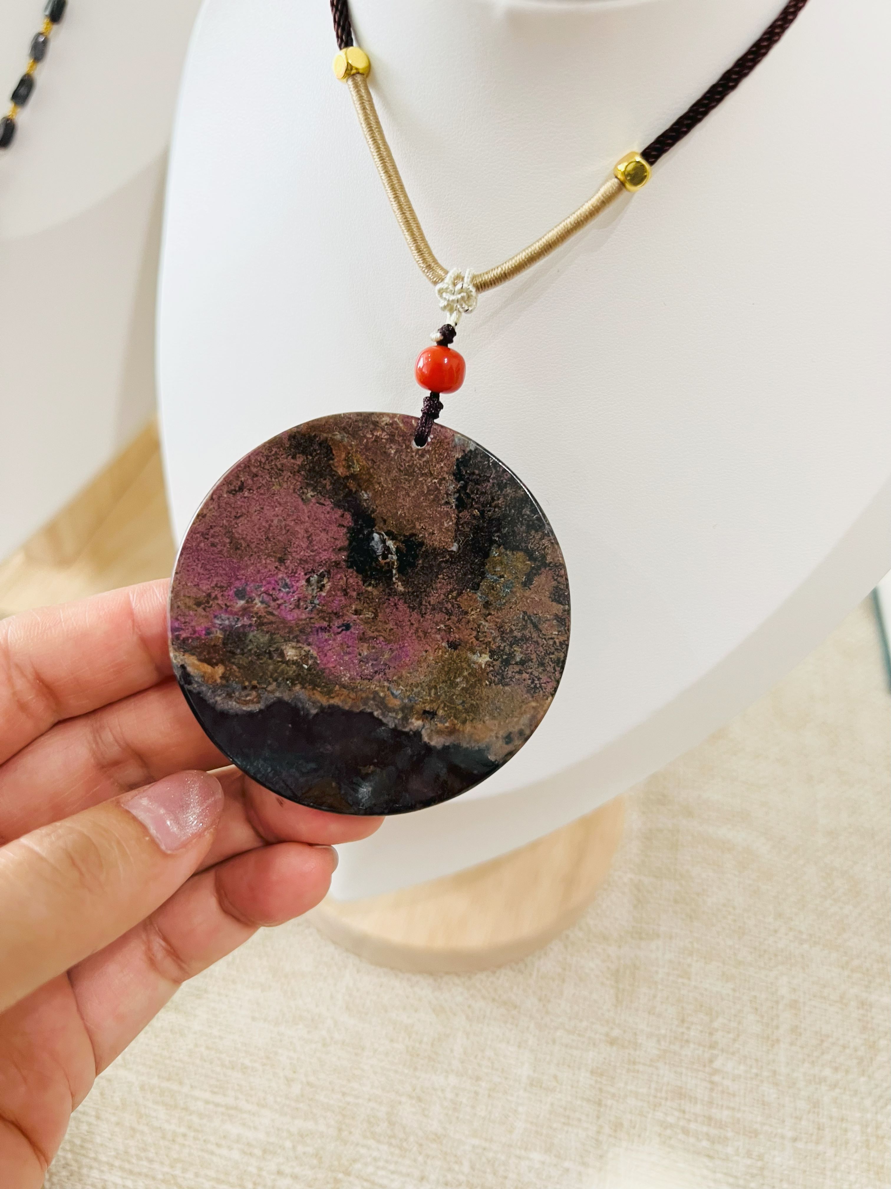 Natural Sugilite Purple Cherry Blossom with Black Skin Pendant Necklace – 32.81g | Certified Authentic