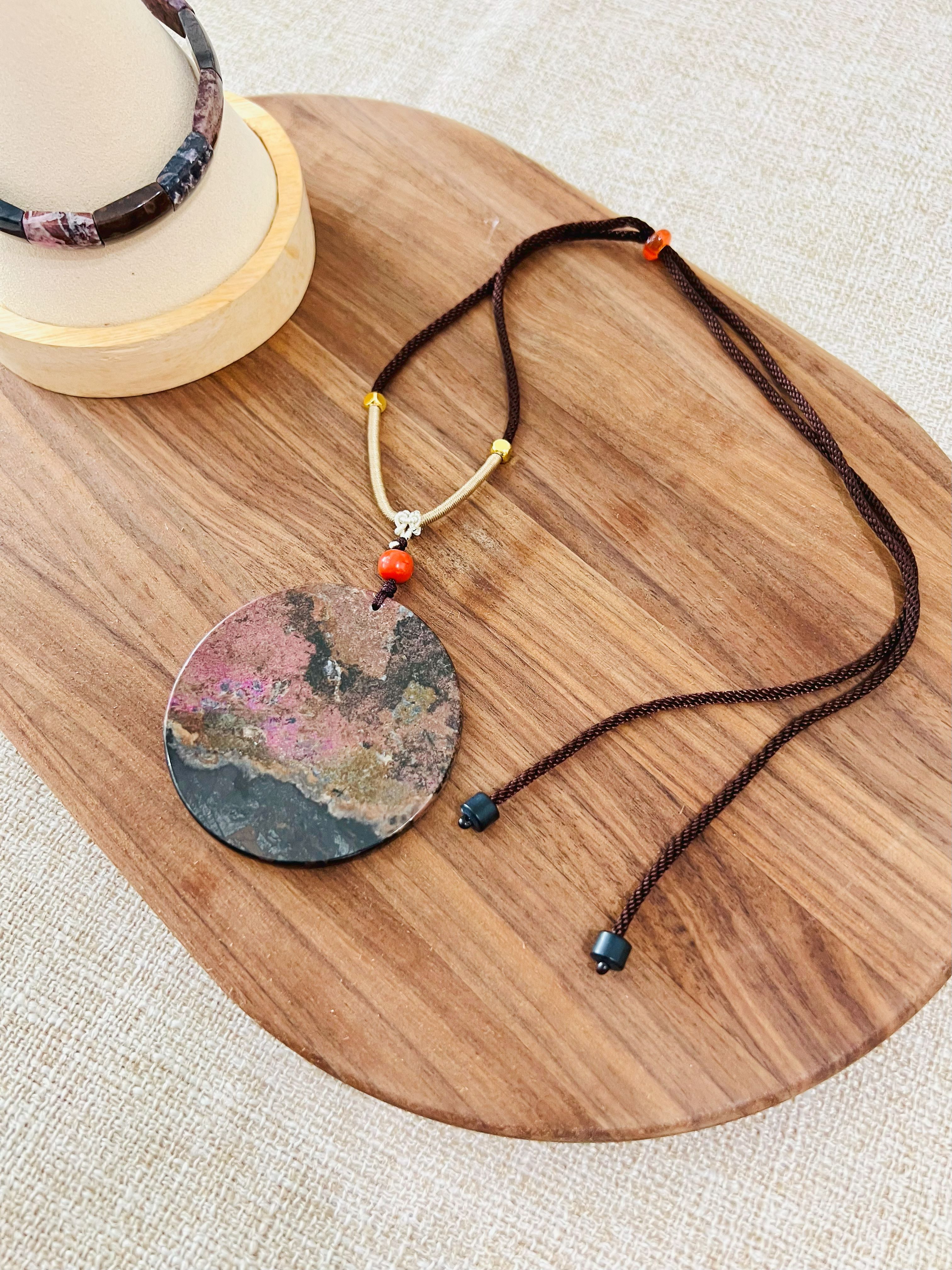 Natural Sugilite Purple Cherry Blossom with Black Skin Pendant Necklace – 32.81g | Certified Authentic