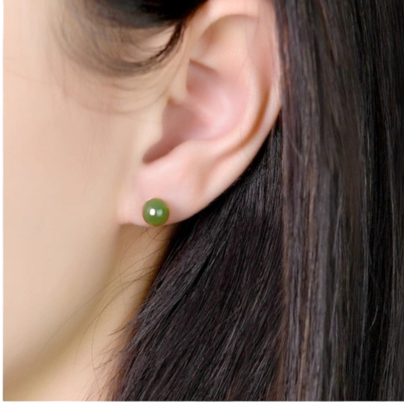 Love + Jade, 8mm Natural Green Jade Stud Earrings
