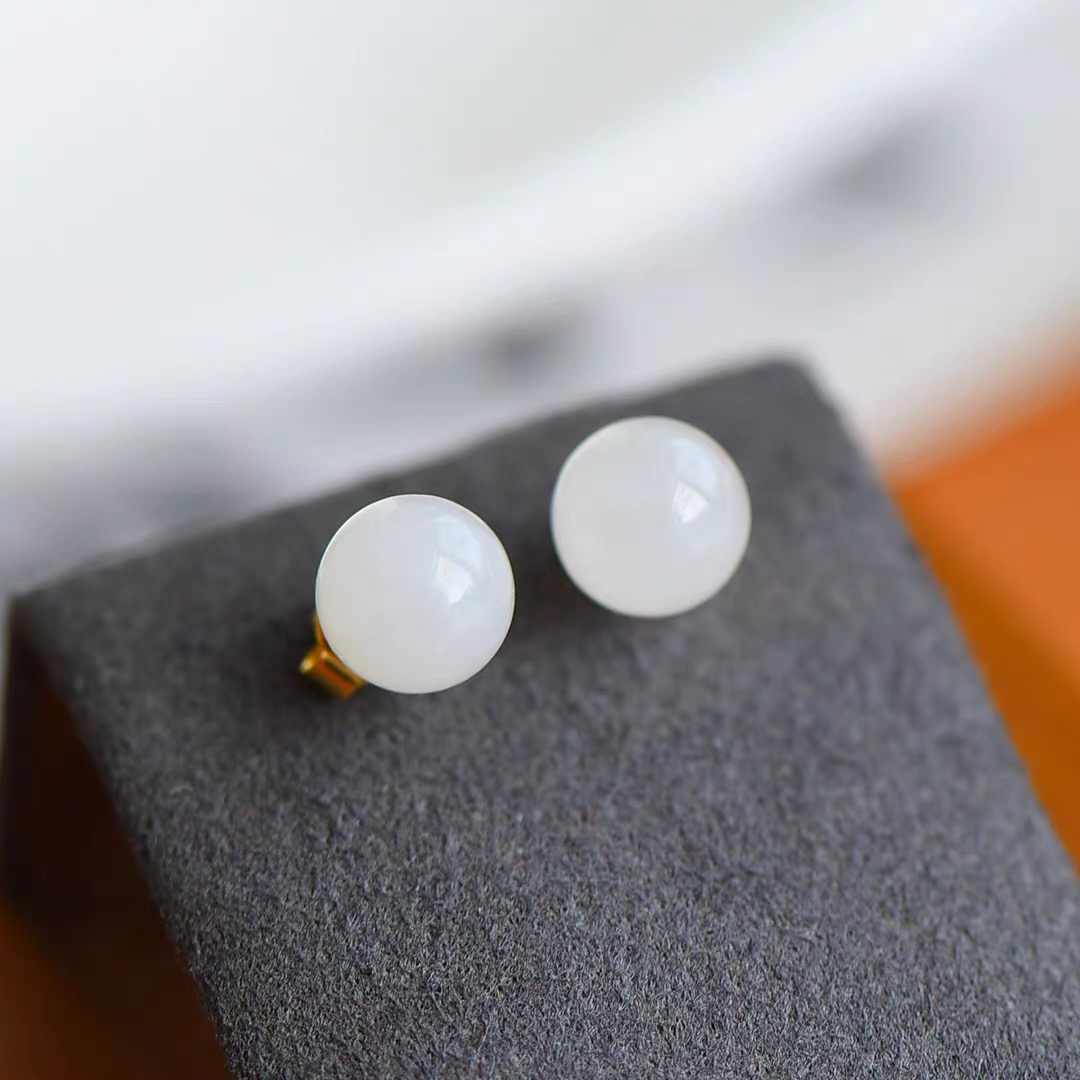 Love + Jade, 10mm Hetian White Jade Stud Earrings