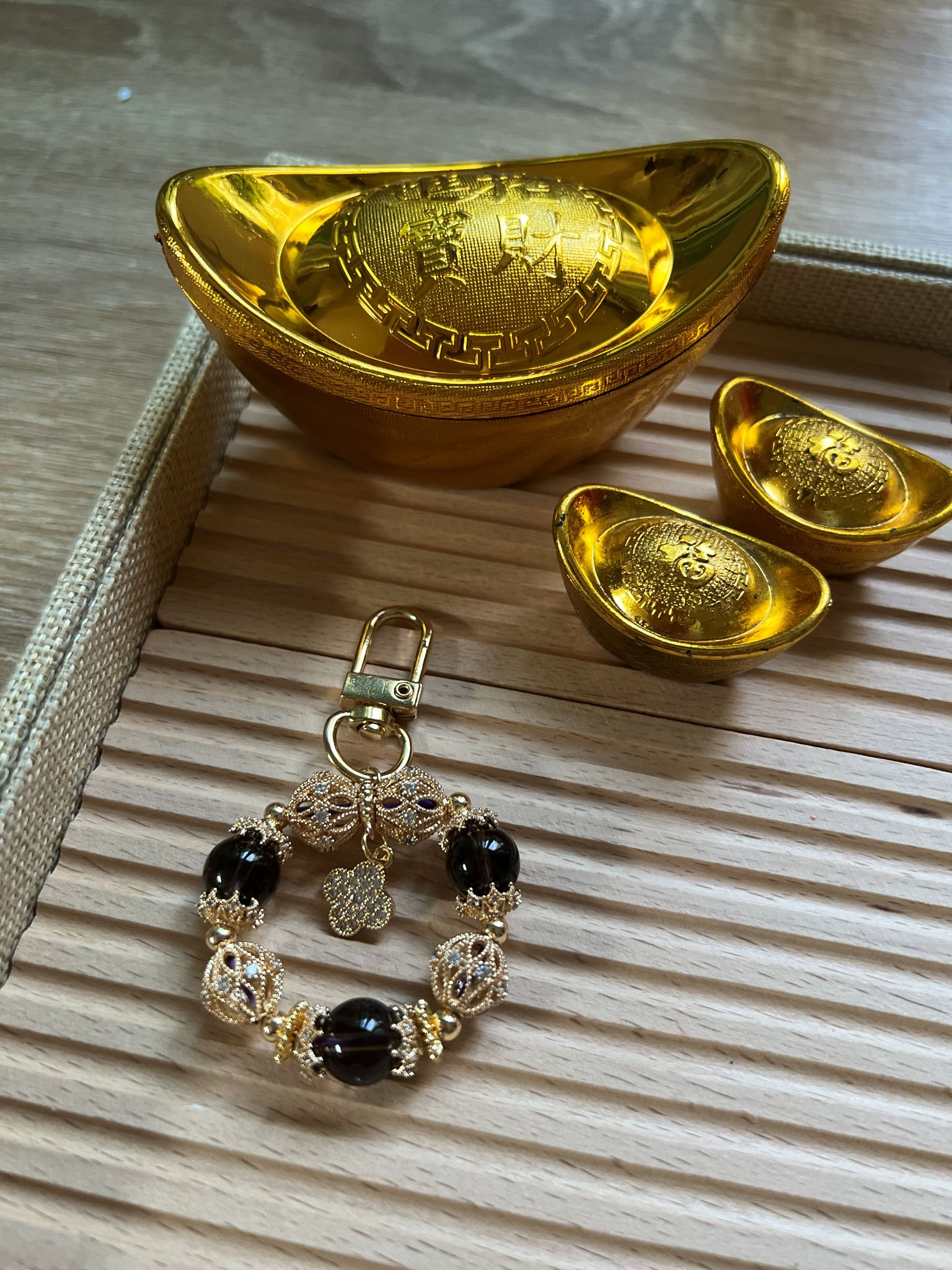 🐮 Ox Zodiac Bag Charm — Smoky Quartz