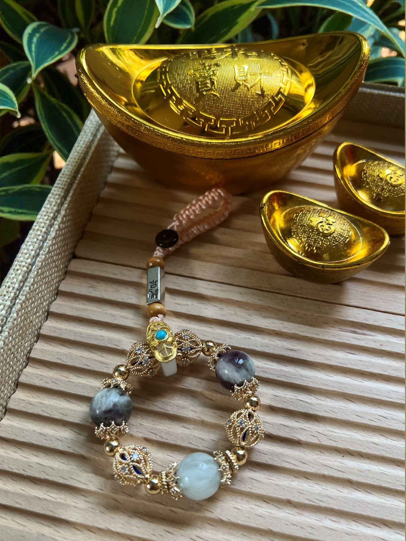 🐒 Monkey Zodiac Bag Charm — Feather Fluorite