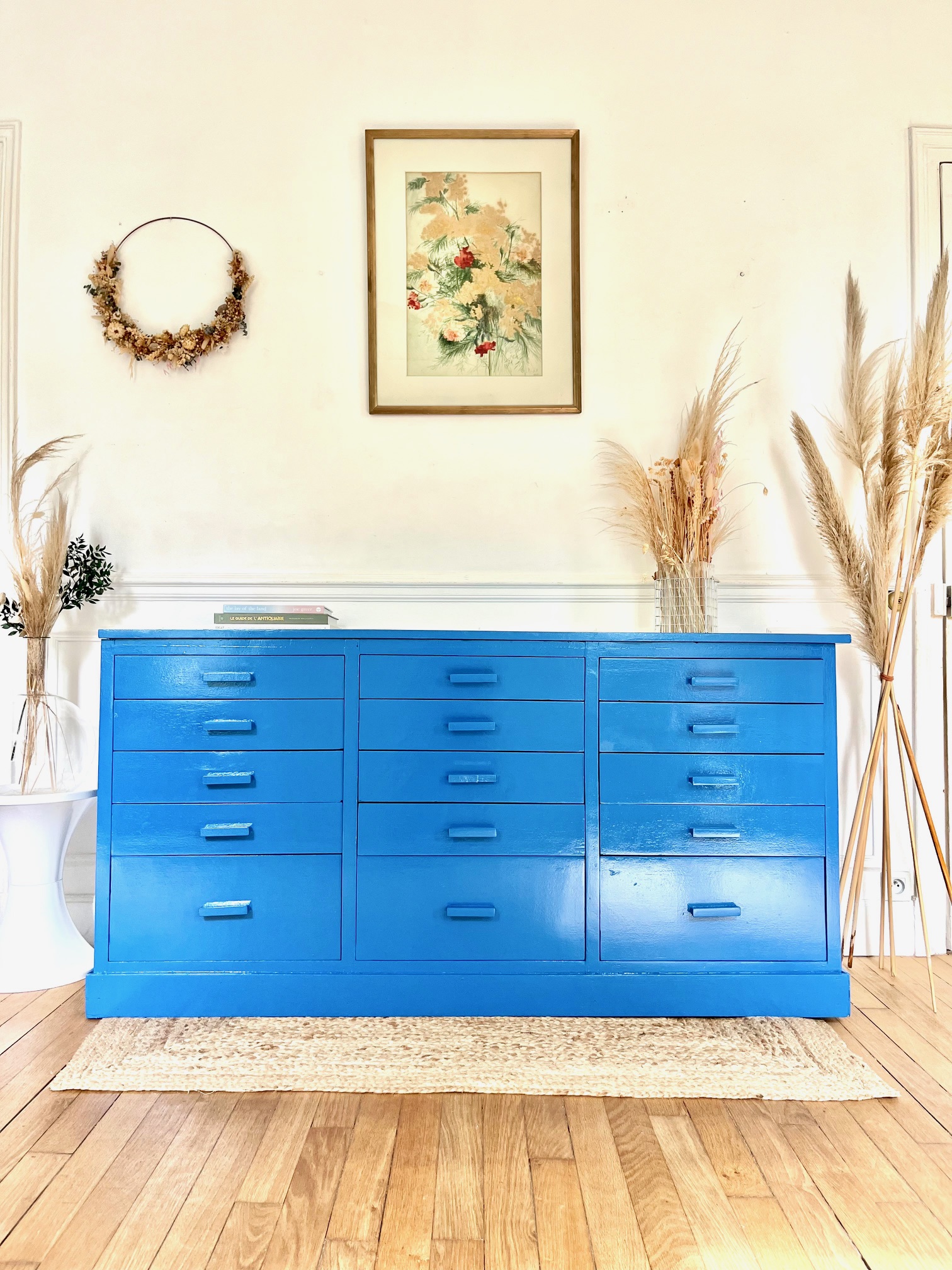 Meuble de métier bleue électrique vintage