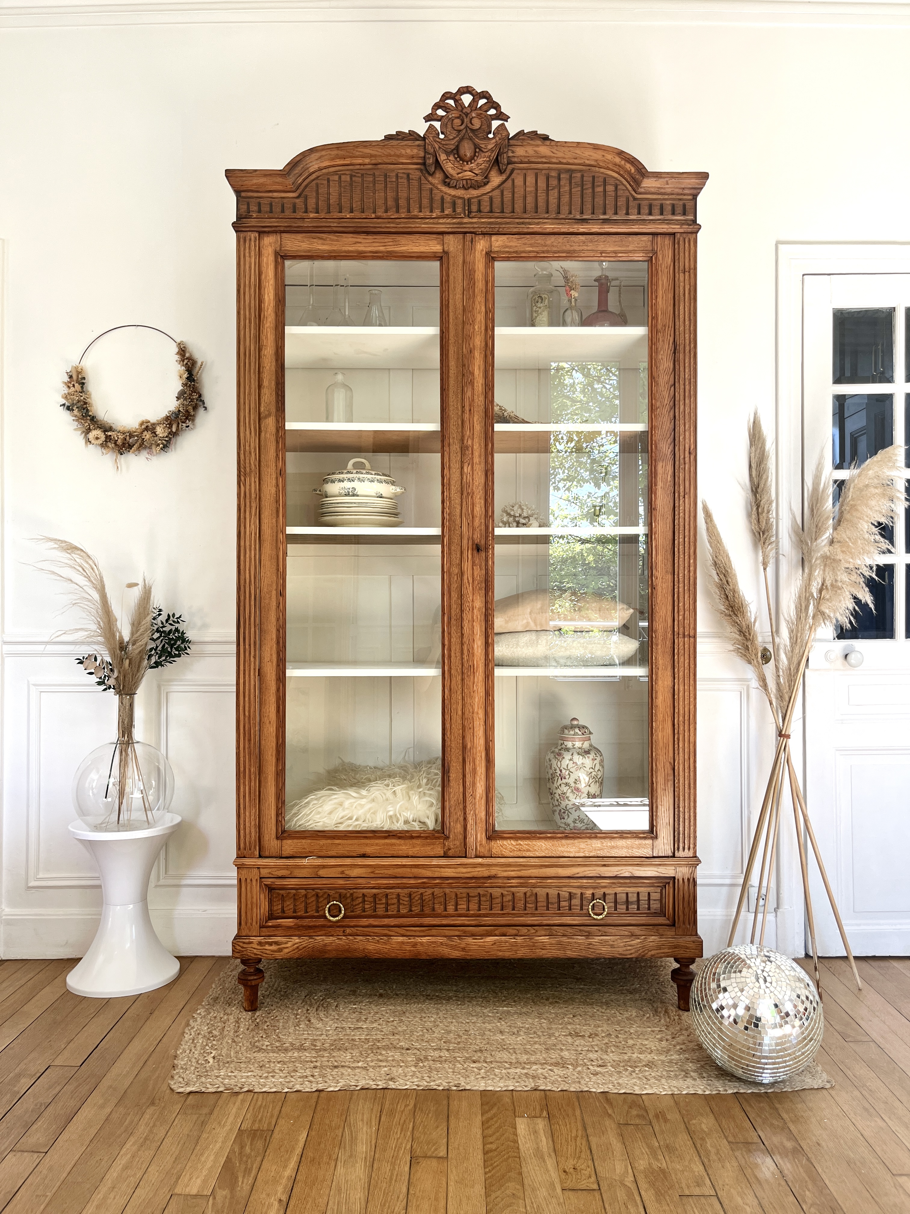 Armoire vitrée fin 19eme en chêne 