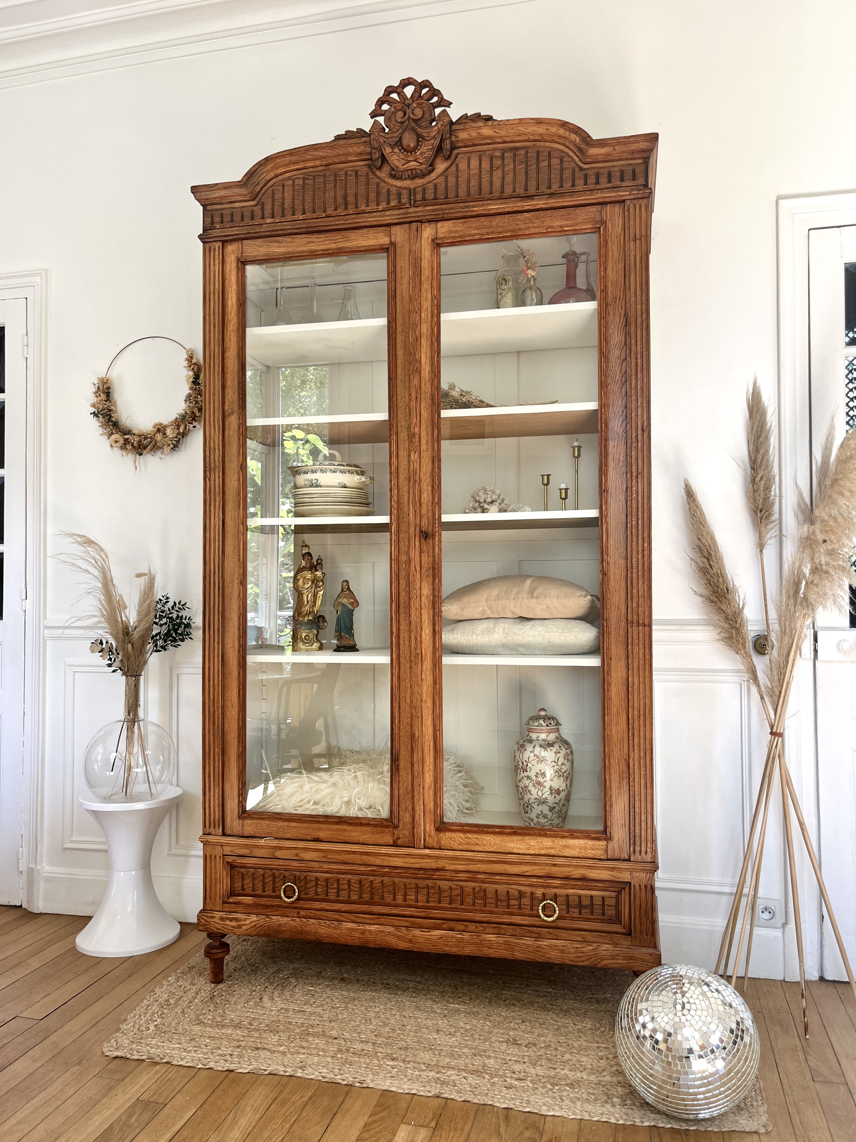 Armoire vitrée fin 19eme en chêne 