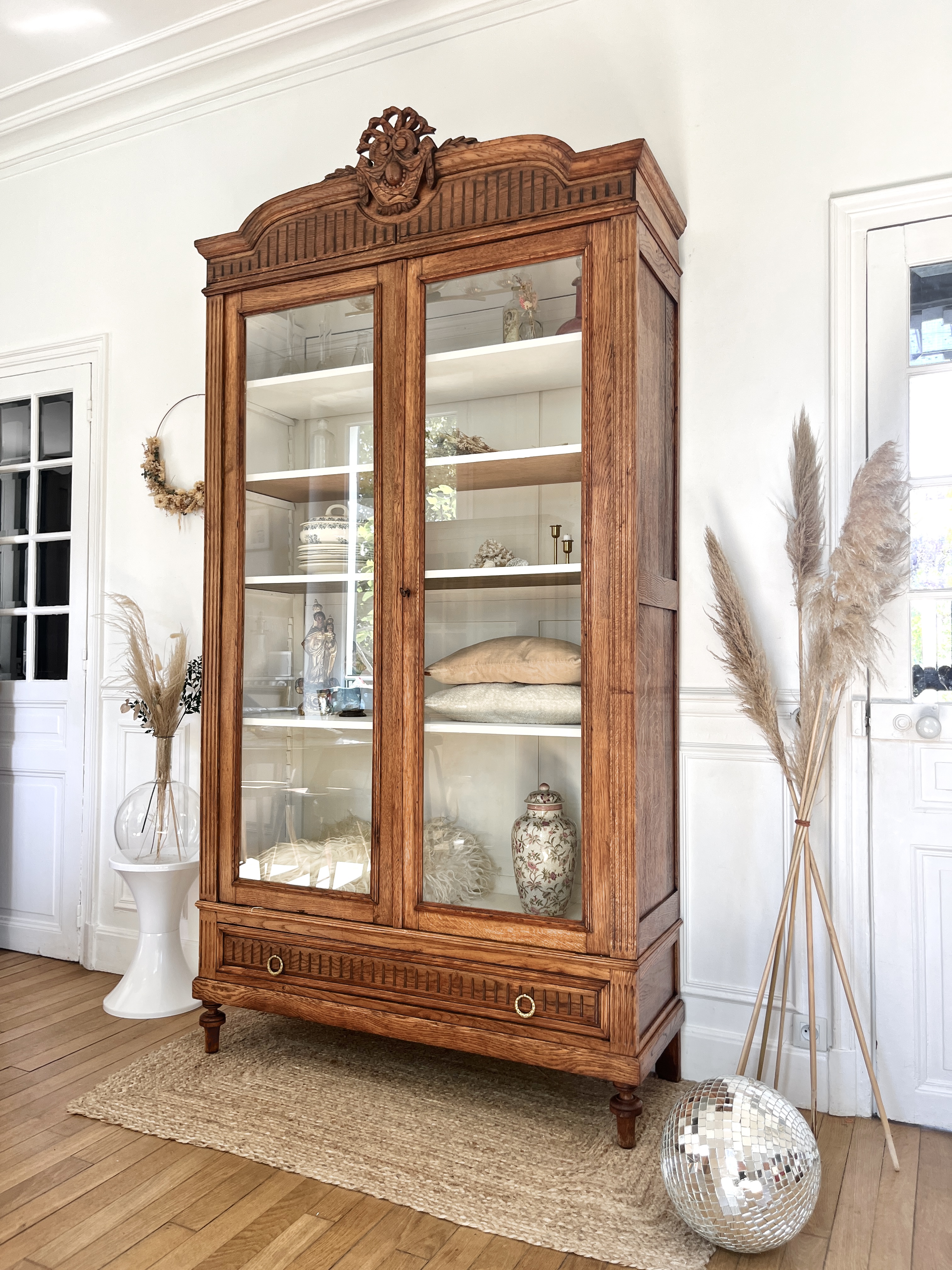 Armoire vitrée fin 19eme en chêne 