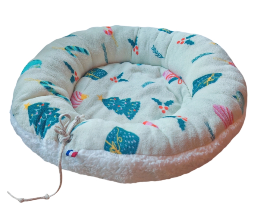 PANIER CHAT MOELLEUX SAPIN & CANNES A SUCRE IMPRIME 