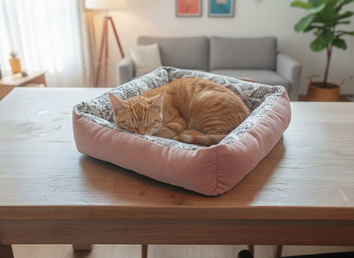 PANIER CHAT MOELLEUX CARRE IMPRIME S