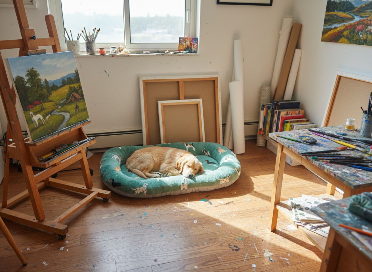 PANIER CHIEN VERT MOTIFS