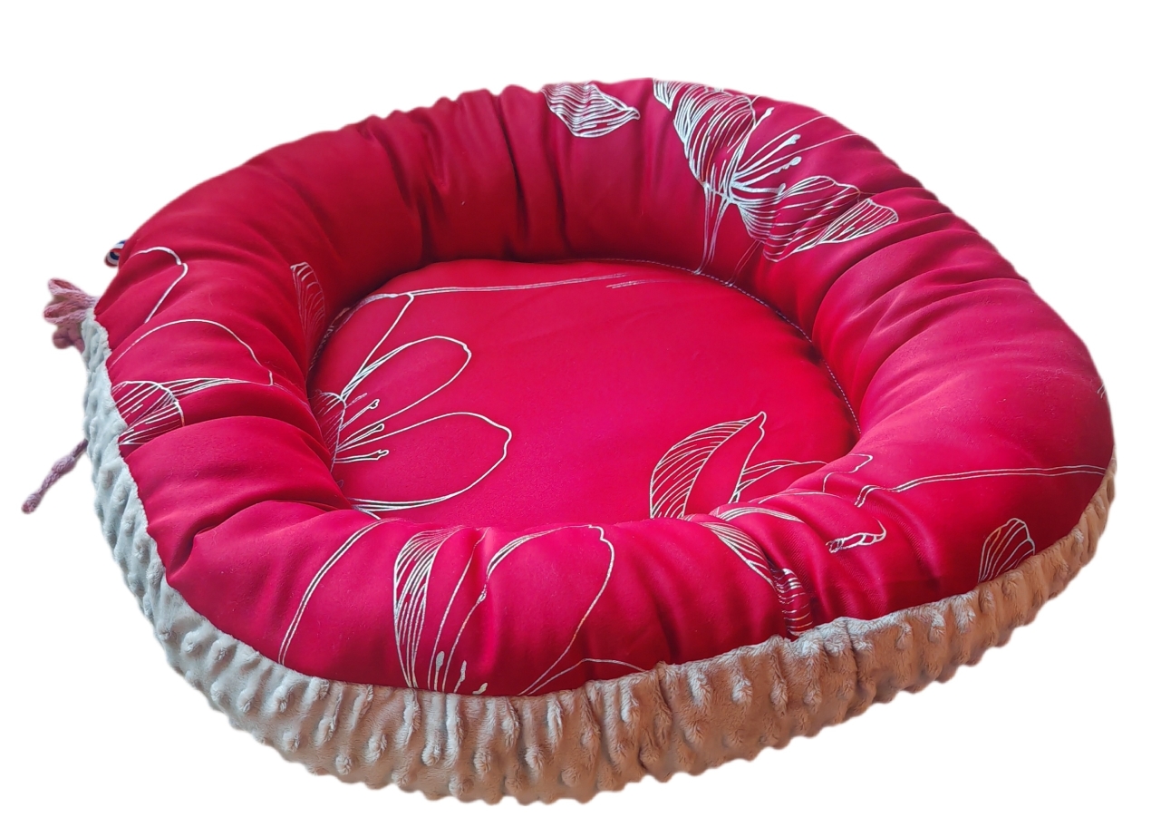 PANIER CHAT MOELLEUX GRIS & IMPRIME ROUGE 